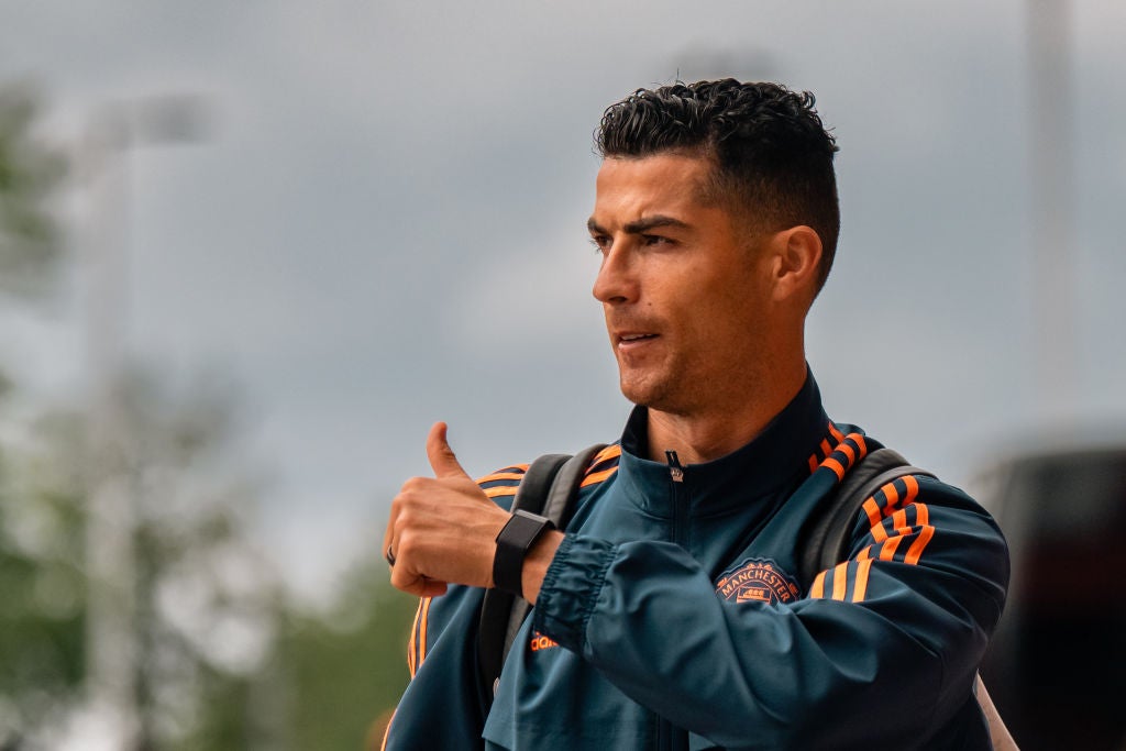 Ronaldo arriving at Old Trafford this afternoon