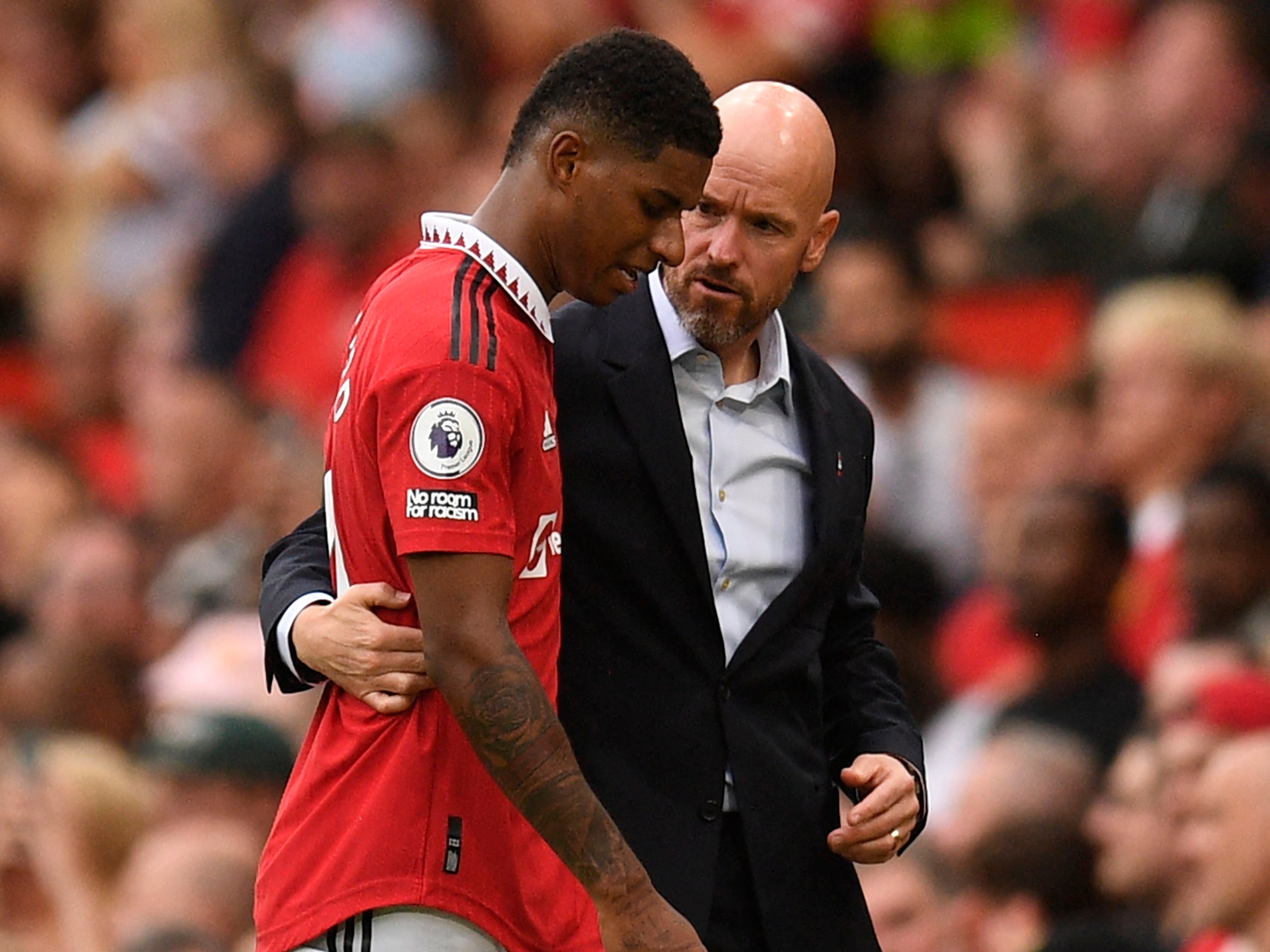 Manchester United manager Erik ten Hag with Marcus Rashford