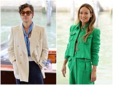 Olivia Wilde and Harry Styles attend photocall for Don’t Worry Darling at Venice Film Festival