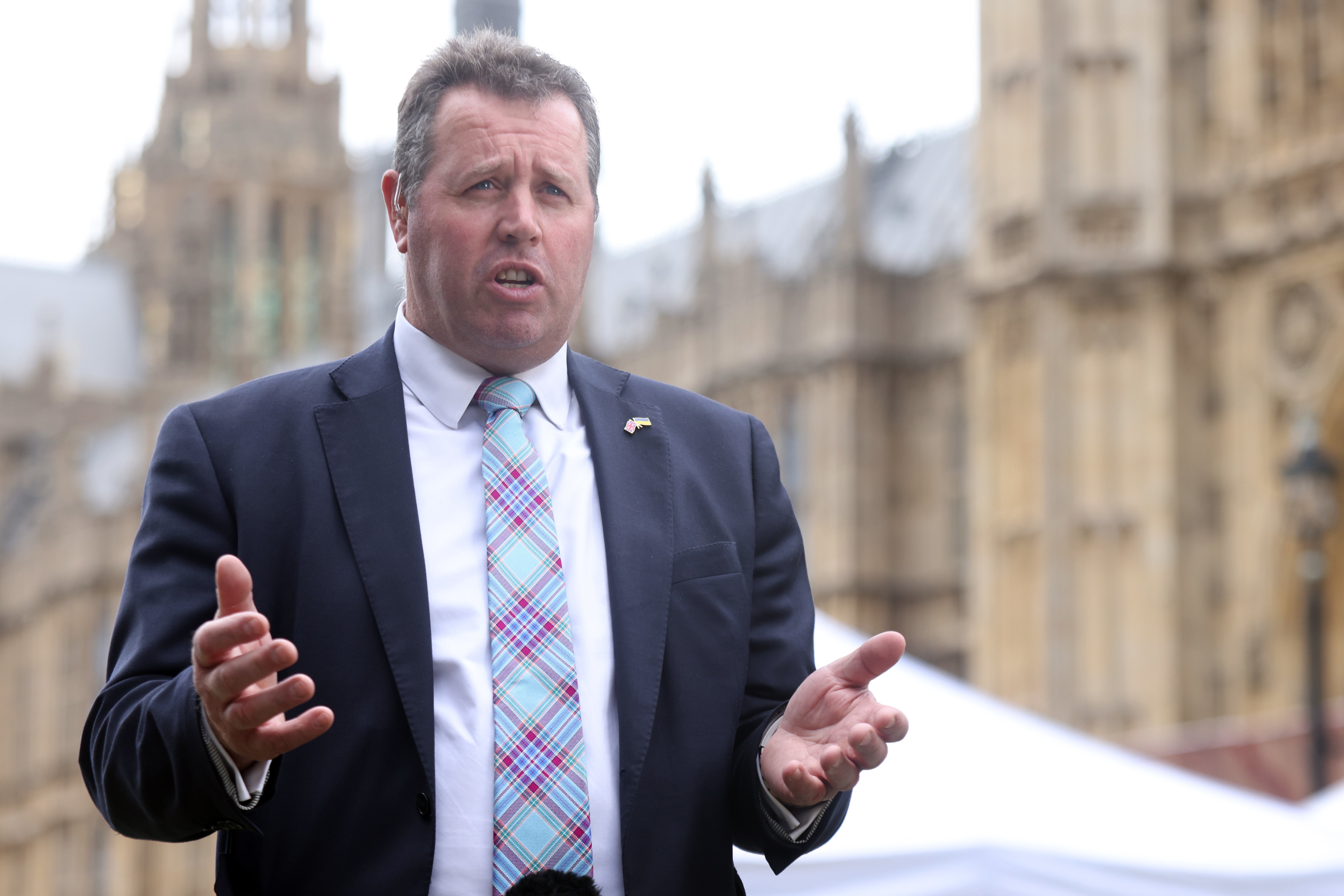 Leader of the House of Commons, Mark Spencer, speaking to the media outside the Houses of Parliament on Monday September 5, 2022 (James Manning/PA)