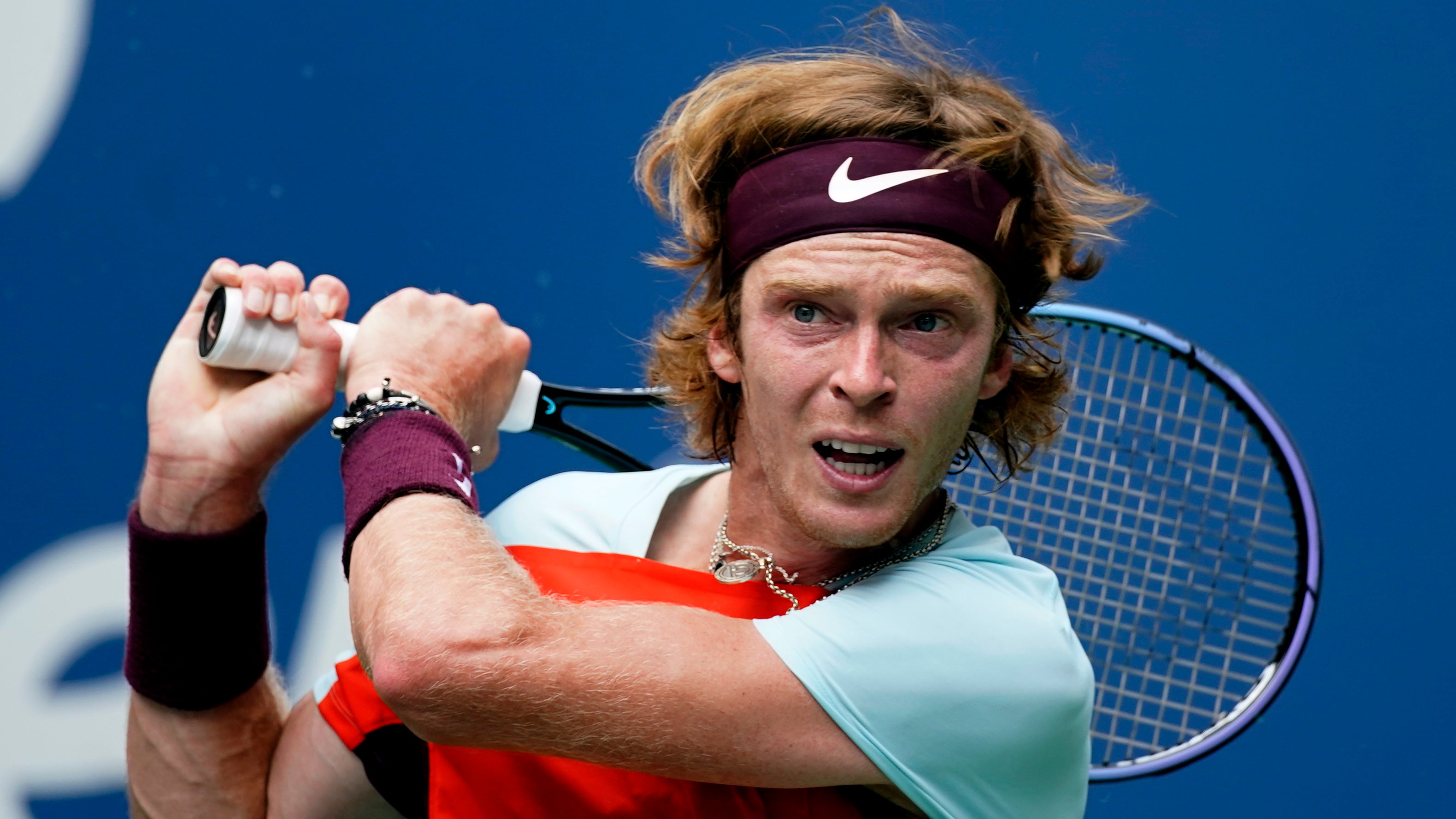 Andrey Rublev booked his spot in a sixth grand slam quarter-final (Eduardo Munoz Alvarez/AP)