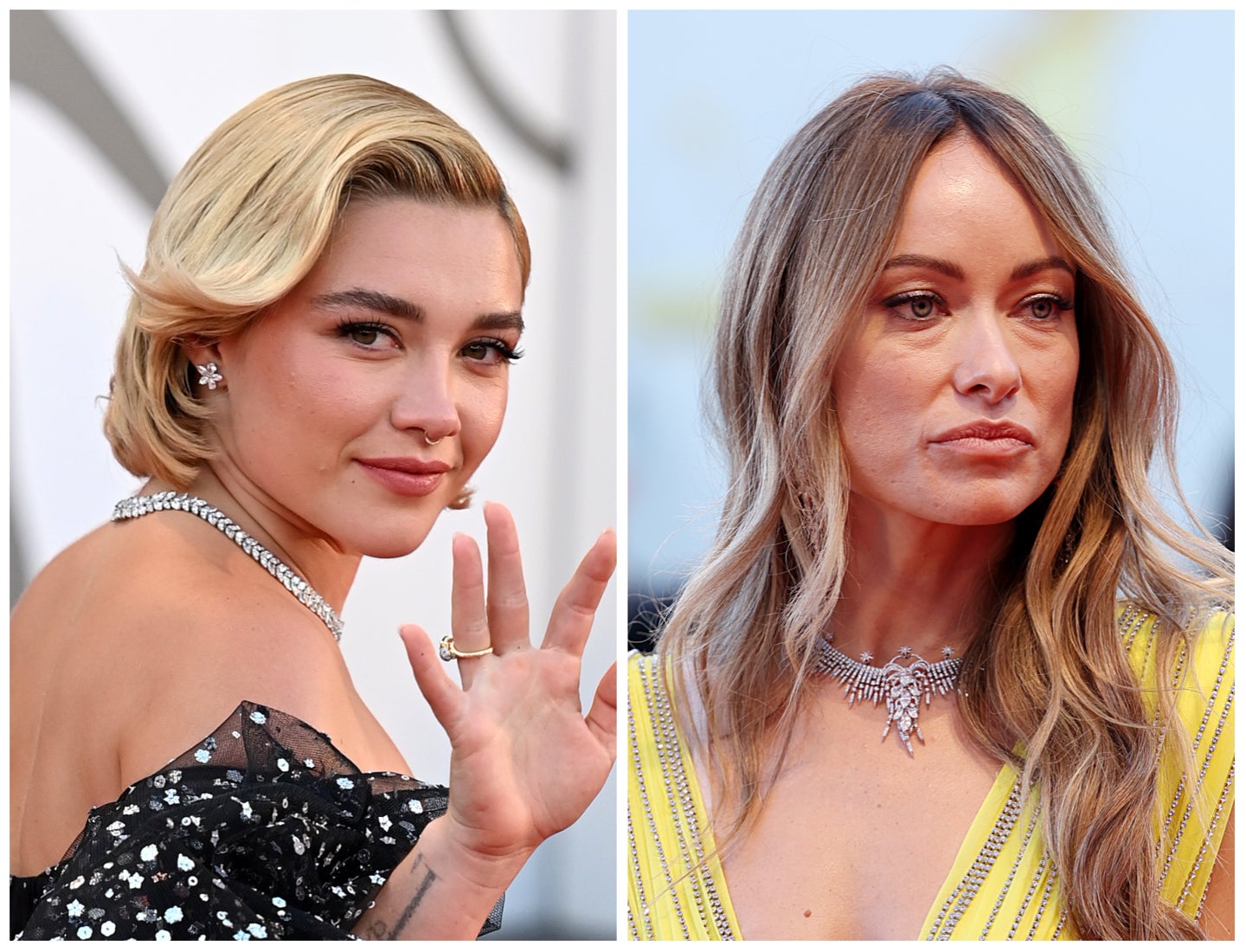 Florence Pugh (left) and Olivia Wilde at Venice Film Festival