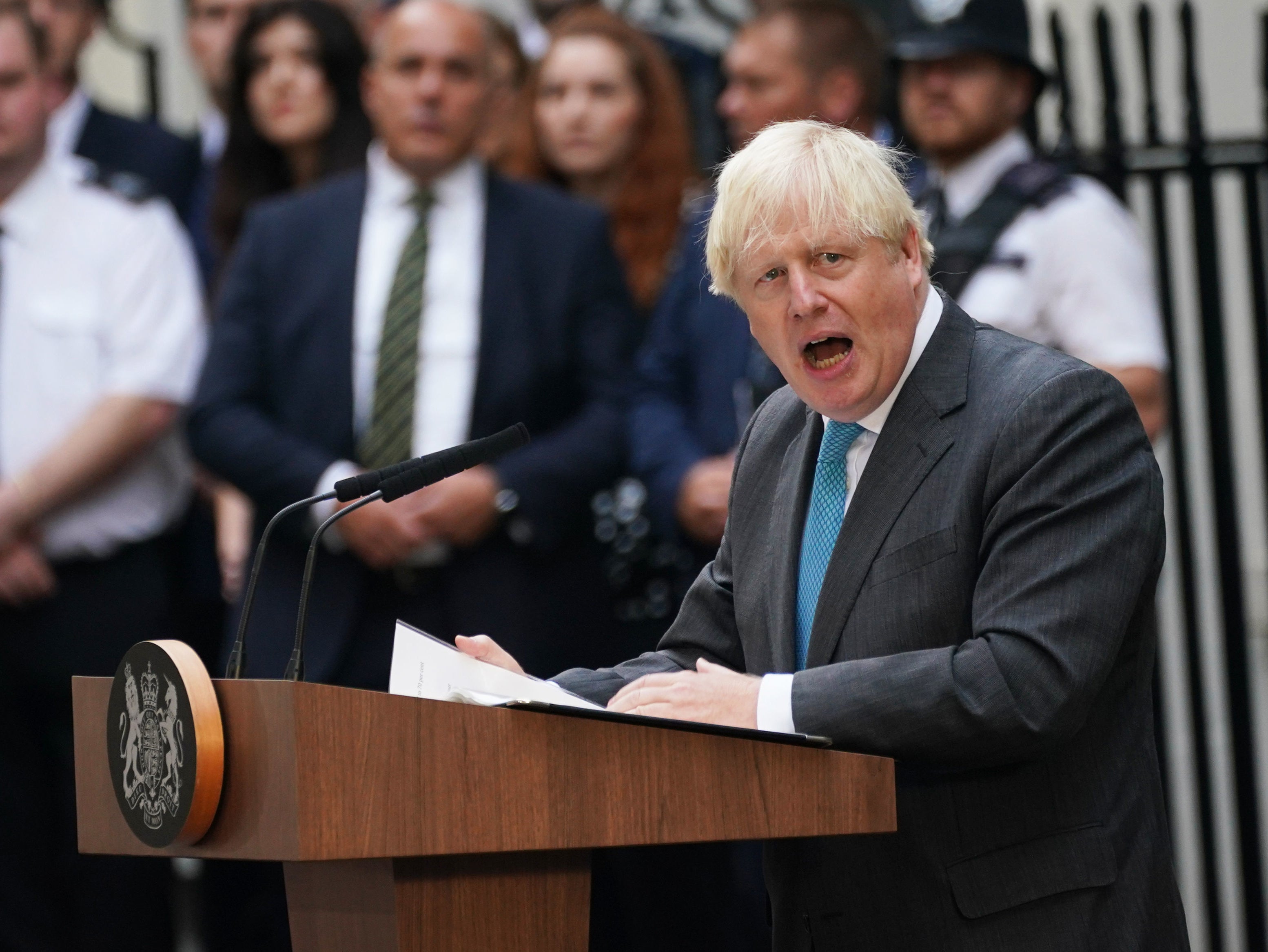 Johnson makes a speech outside Downing Street before leaving for Balmoral