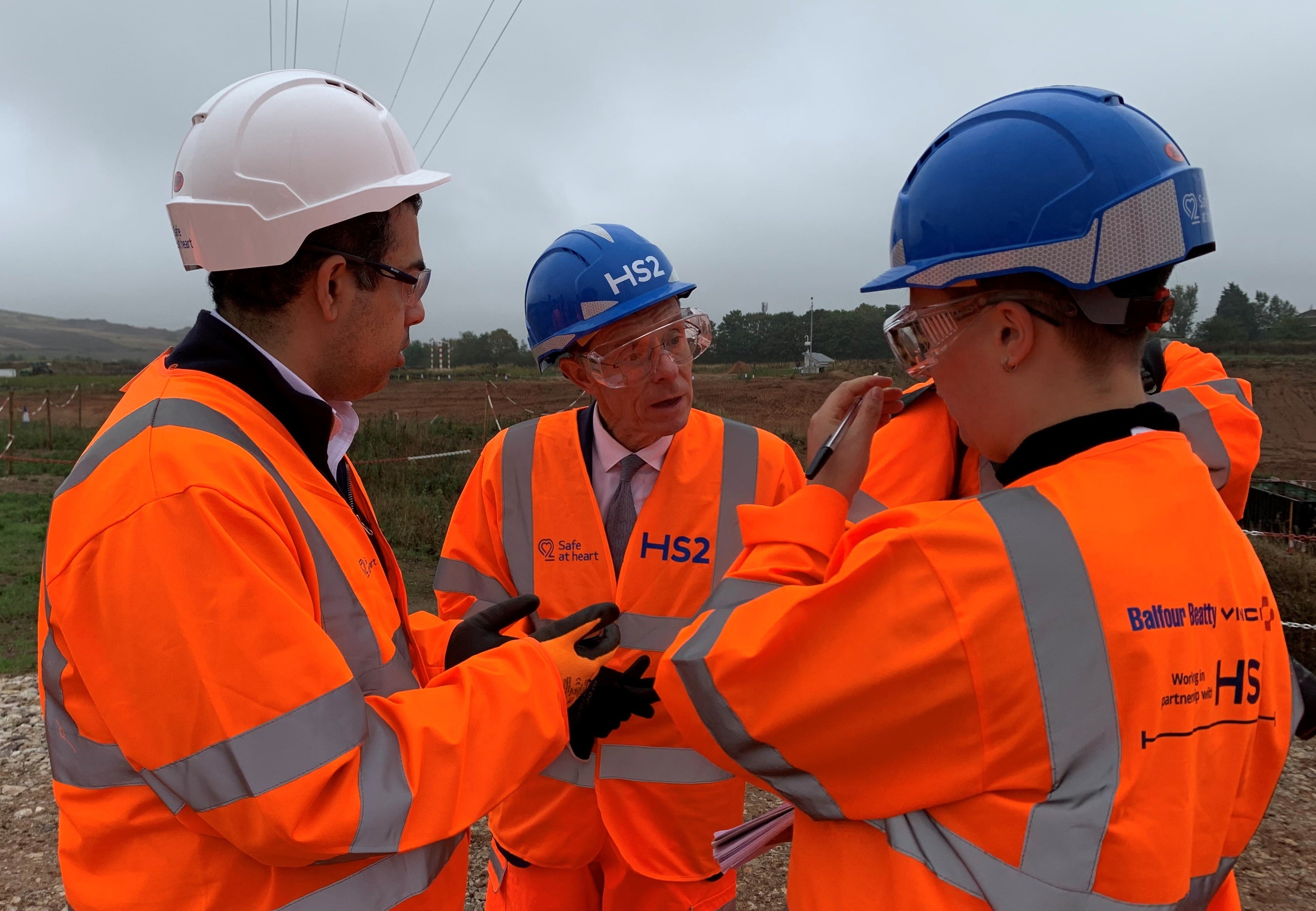 West Midlands Mayor Andy Street in discussions during a site visit to what will be the HS2 Birmingham Interchange station, near the NEC and Birmingham Airport, on September 6, 2022. (Richard Vernalls/PA)