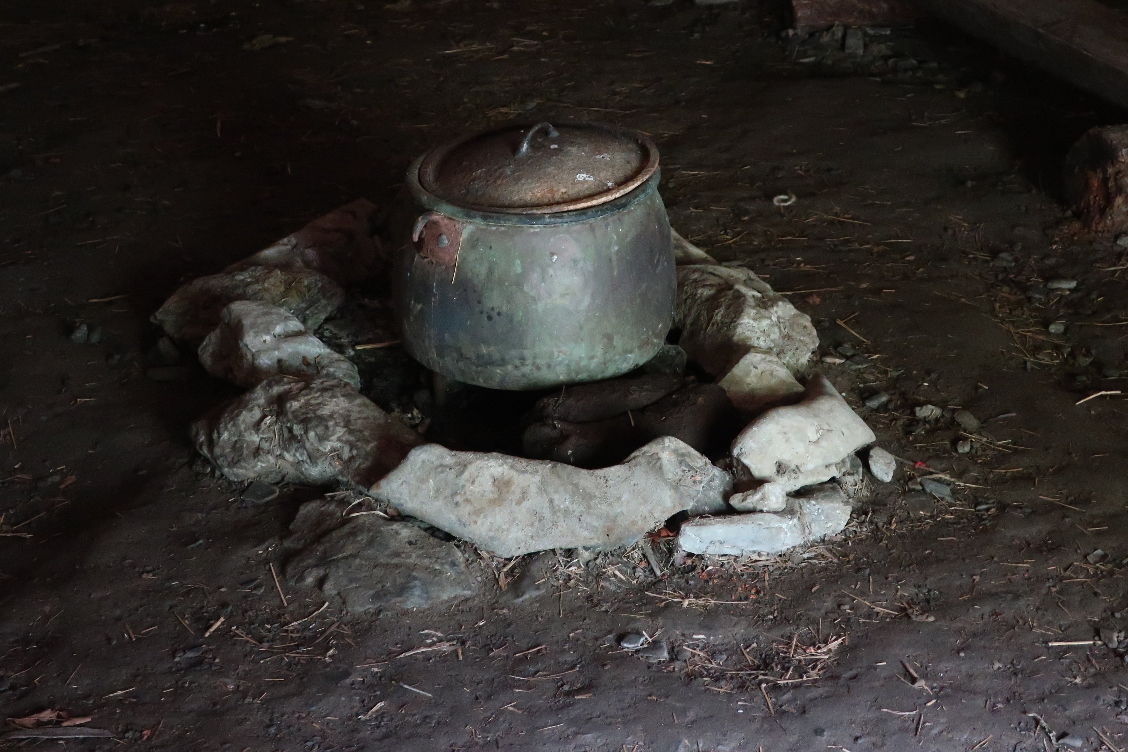 Crannog cooking mixed cereal with meat and milk