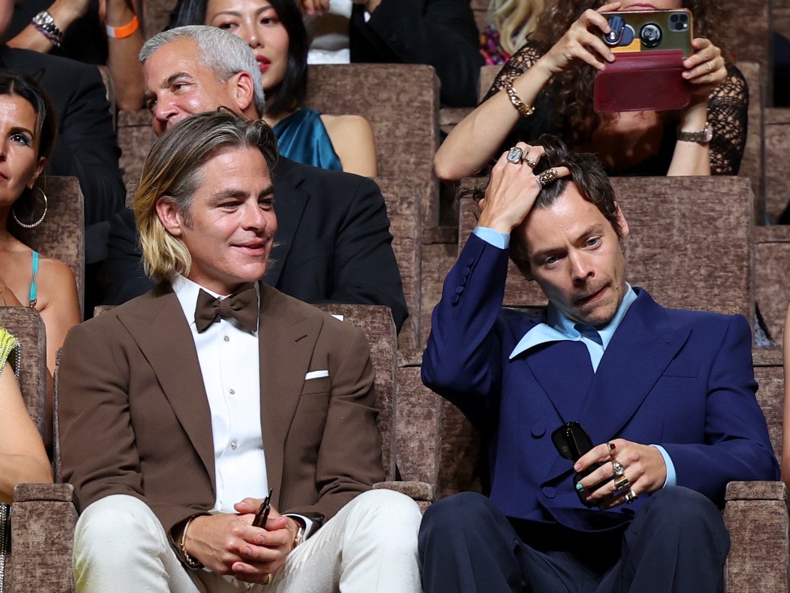 Olivia Wilde, Chris Pine, Harry Styles, Gemma Chan and Florence Pugh attend the Campari Passion For Film 2022 Award during the 79th Venice International Film Festival on August 31, 2022 in Venice, Italy. (Photo by Vittorio Zunino Celotto/Getty Images)