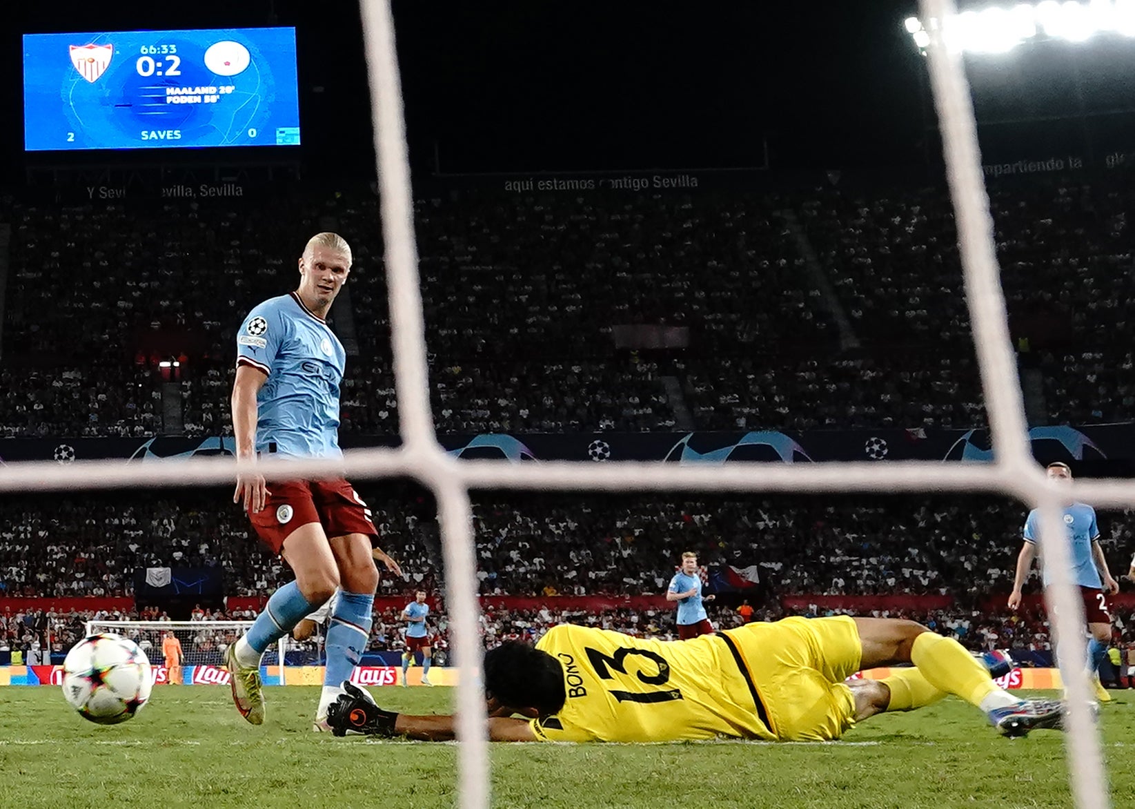 Erling Haaland watches his second goal go in (Nick Potts/PA)