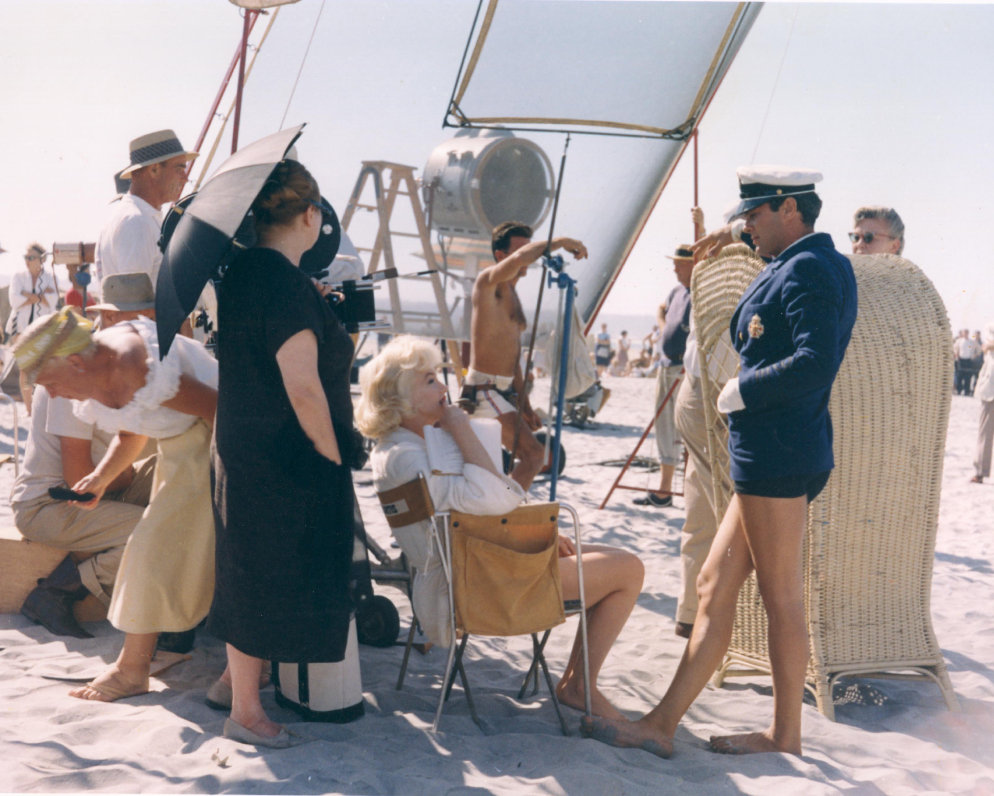 Marilyn Monroe and Tony Curtis on the set of ‘Some Like It Hot’ in 1959 – she apparently drove her co-stars and director to distraction