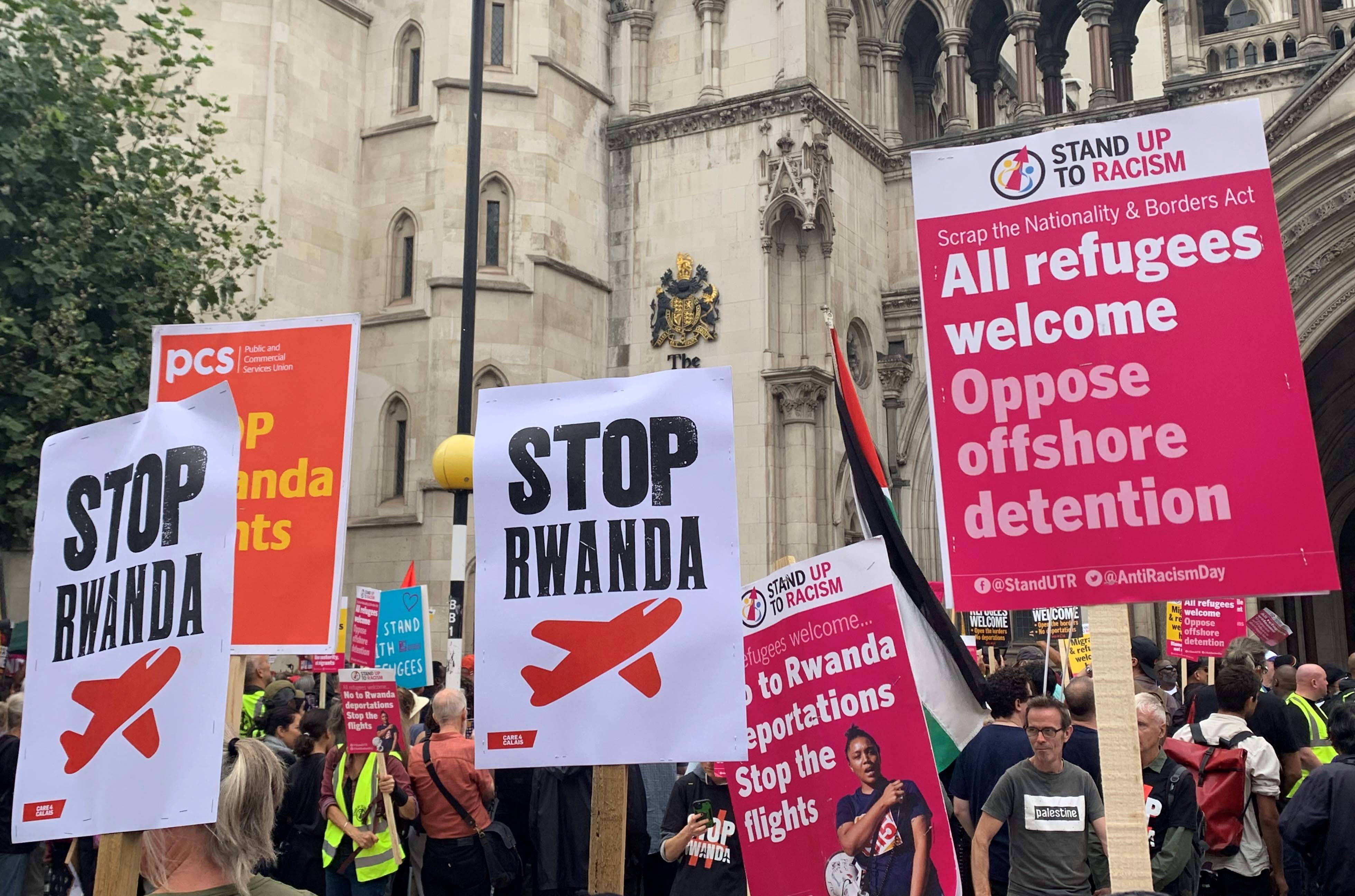 Demonstrators outside the Royal Courts of Justice in London (Tom Pilgrim/PA)