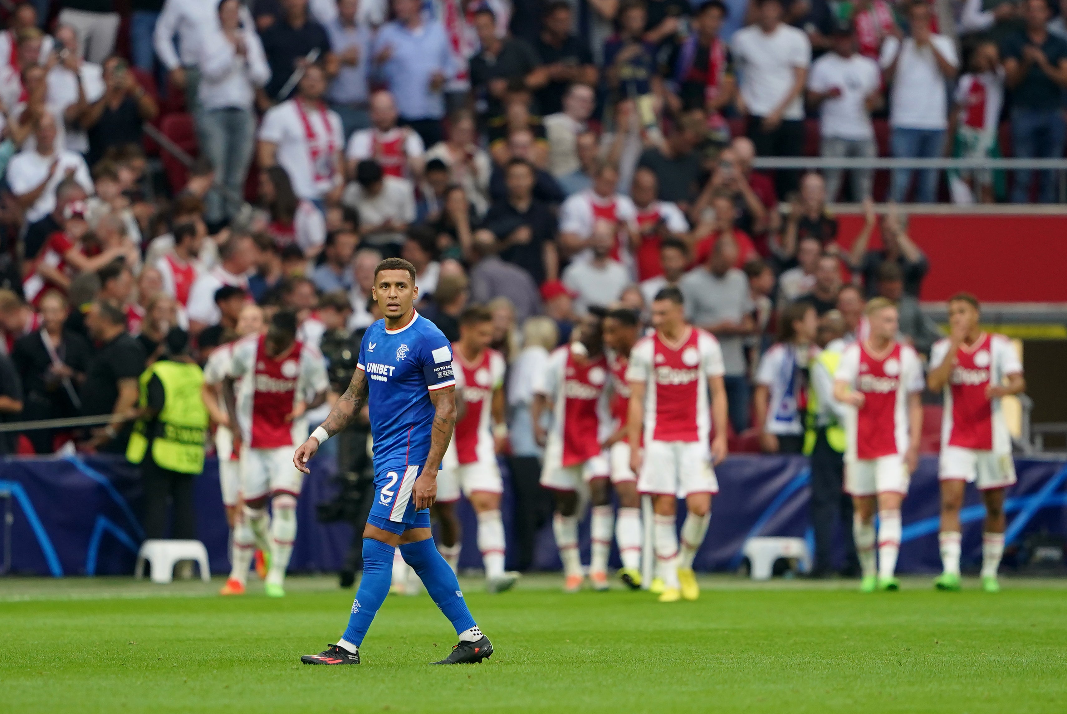 Rangers captain James Tavernier was replaced at half-time against Ajax after picking up an injury (Zac Goodwin/PA)