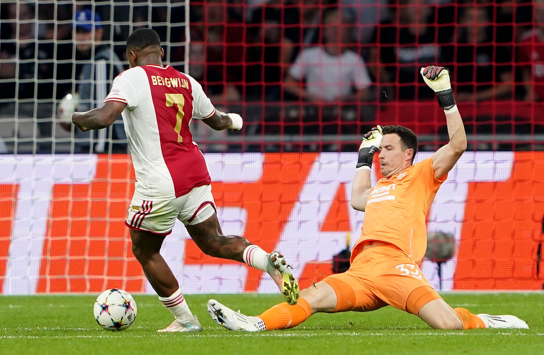 Steven Bergwijn scores Ajax’s fourth goal after Ryan Jack’s ‘blind pass’ had given the ball away (Zac Goodwin/PA)