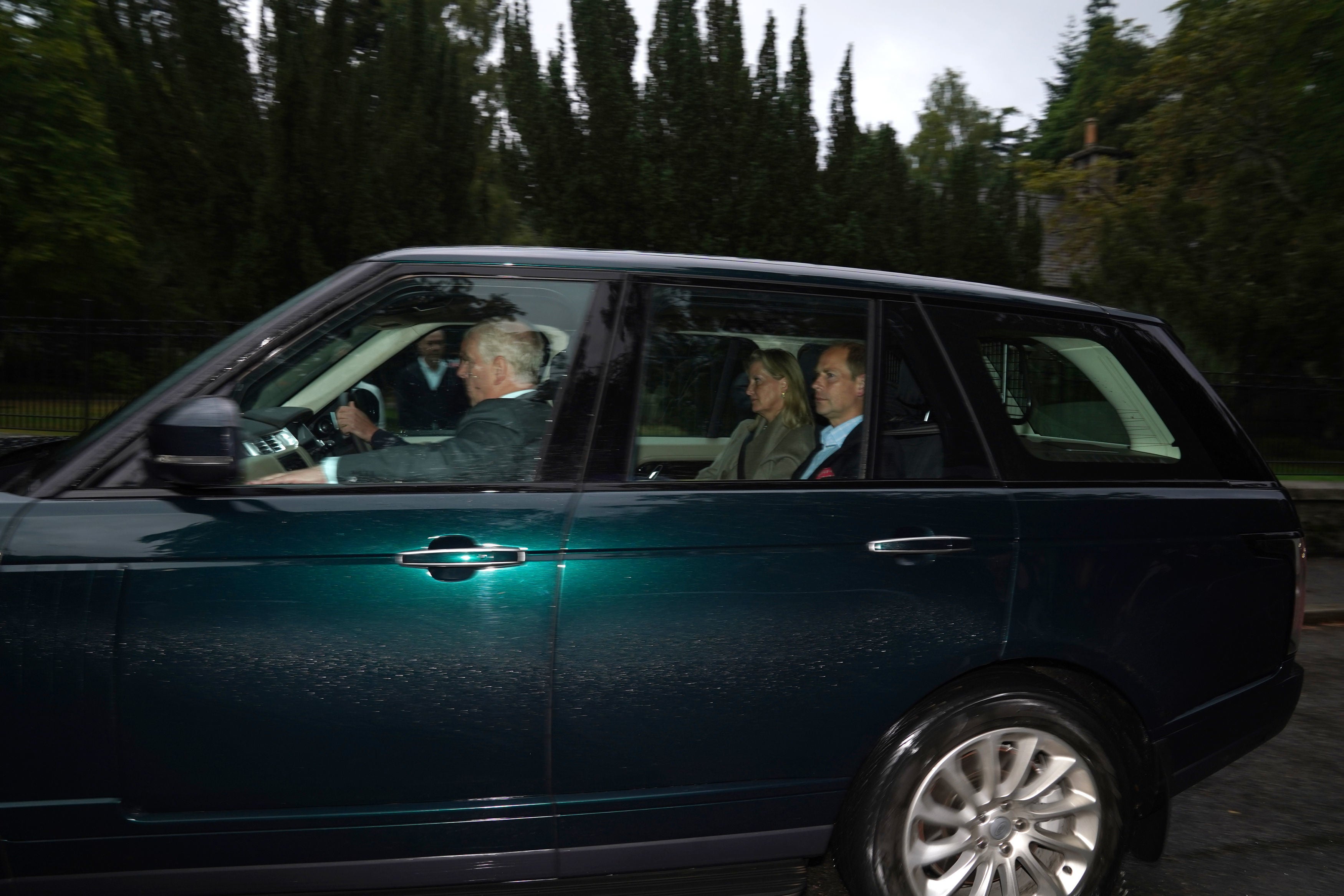 Prince William, Prince Andrew and the Earl and Countess of Wessex arriving at Balmoral earlier today