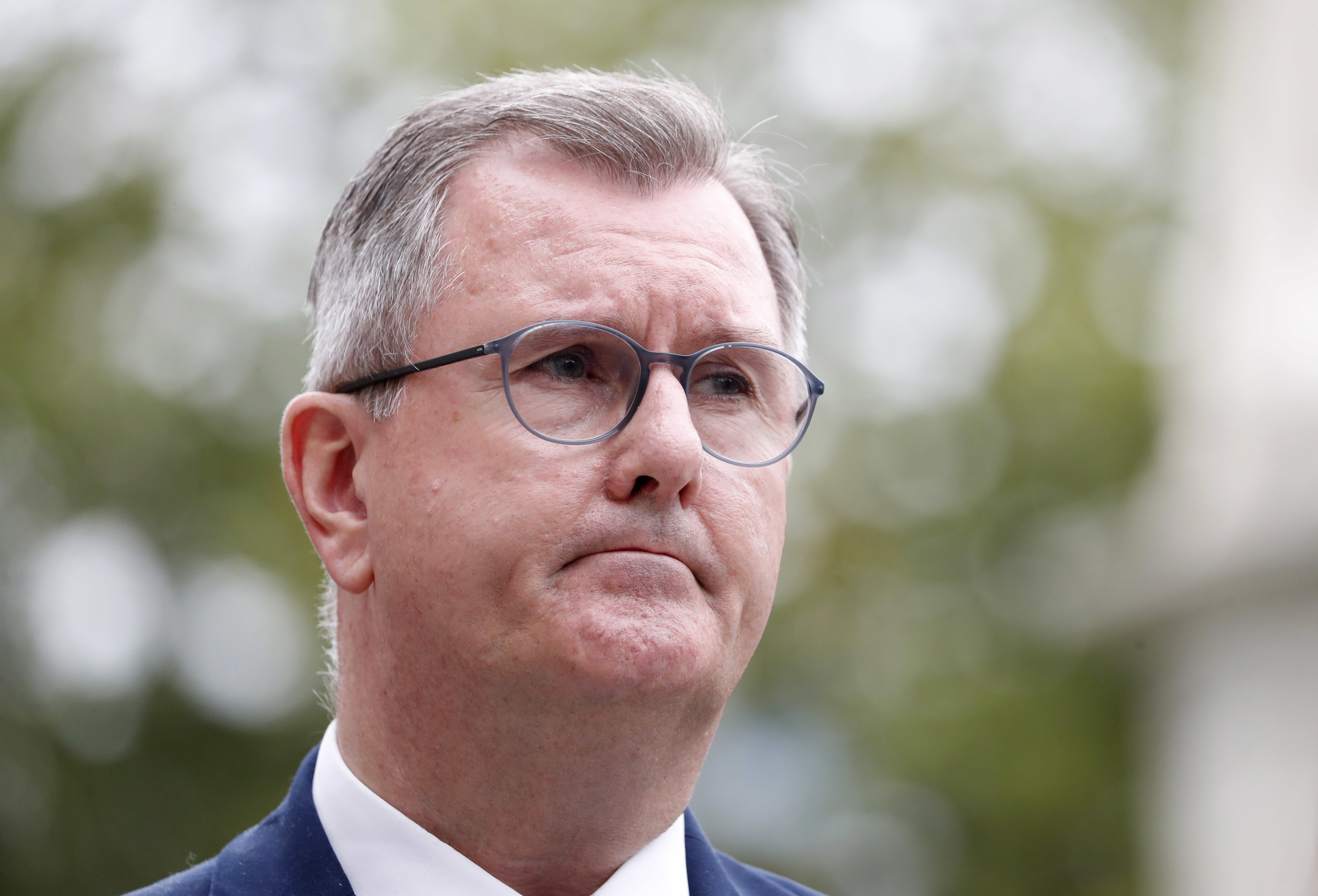 DUP leader Jeffrey Donaldson speaks to the media as he arrives to meet with the new Secretary of State for Northern Ireland Chris Heaton-Harris in Belfast (Peter Morrison/PA)