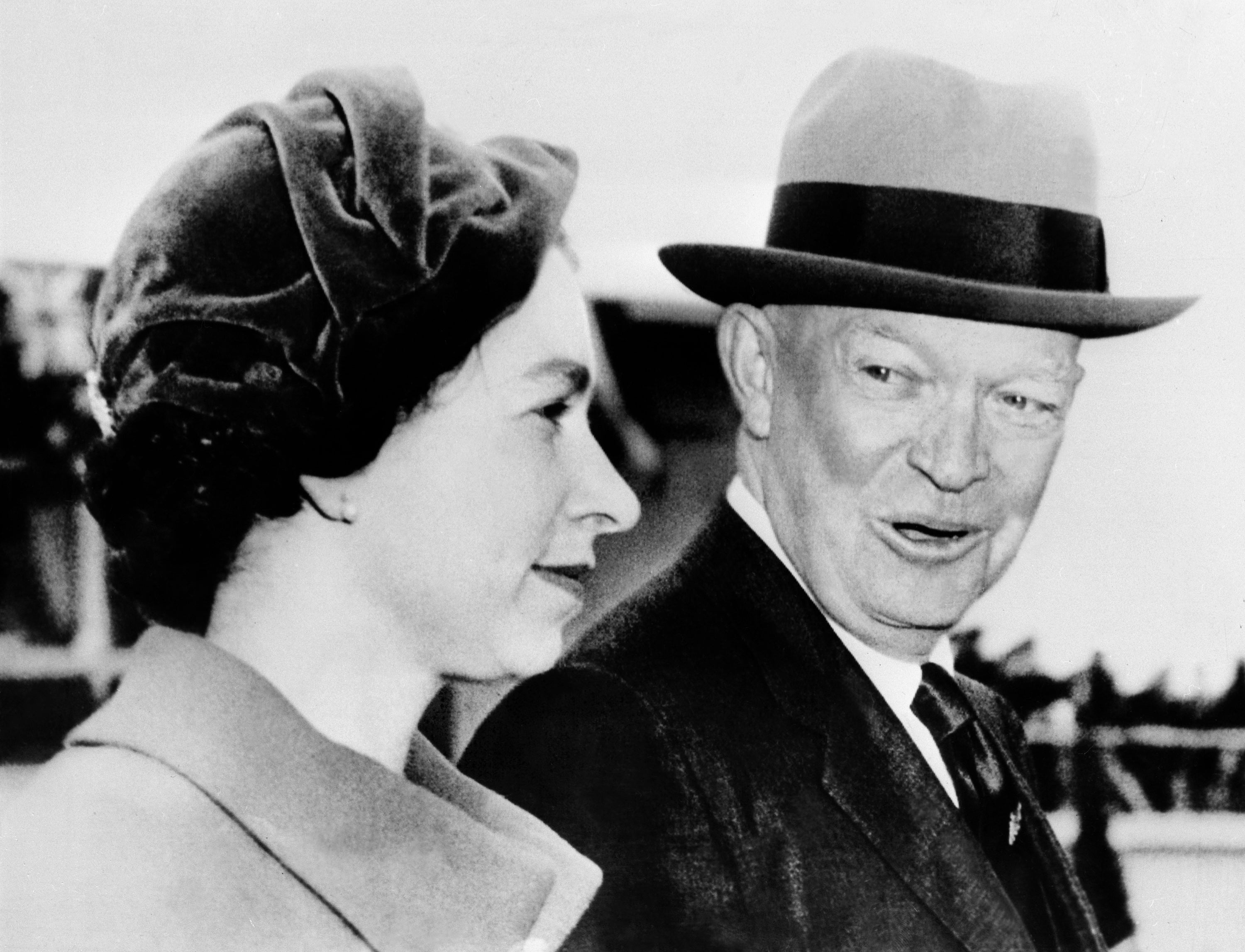 Queen Elizabeth II is welcomed by President Eisenhower, 18 October 1957 in Washington