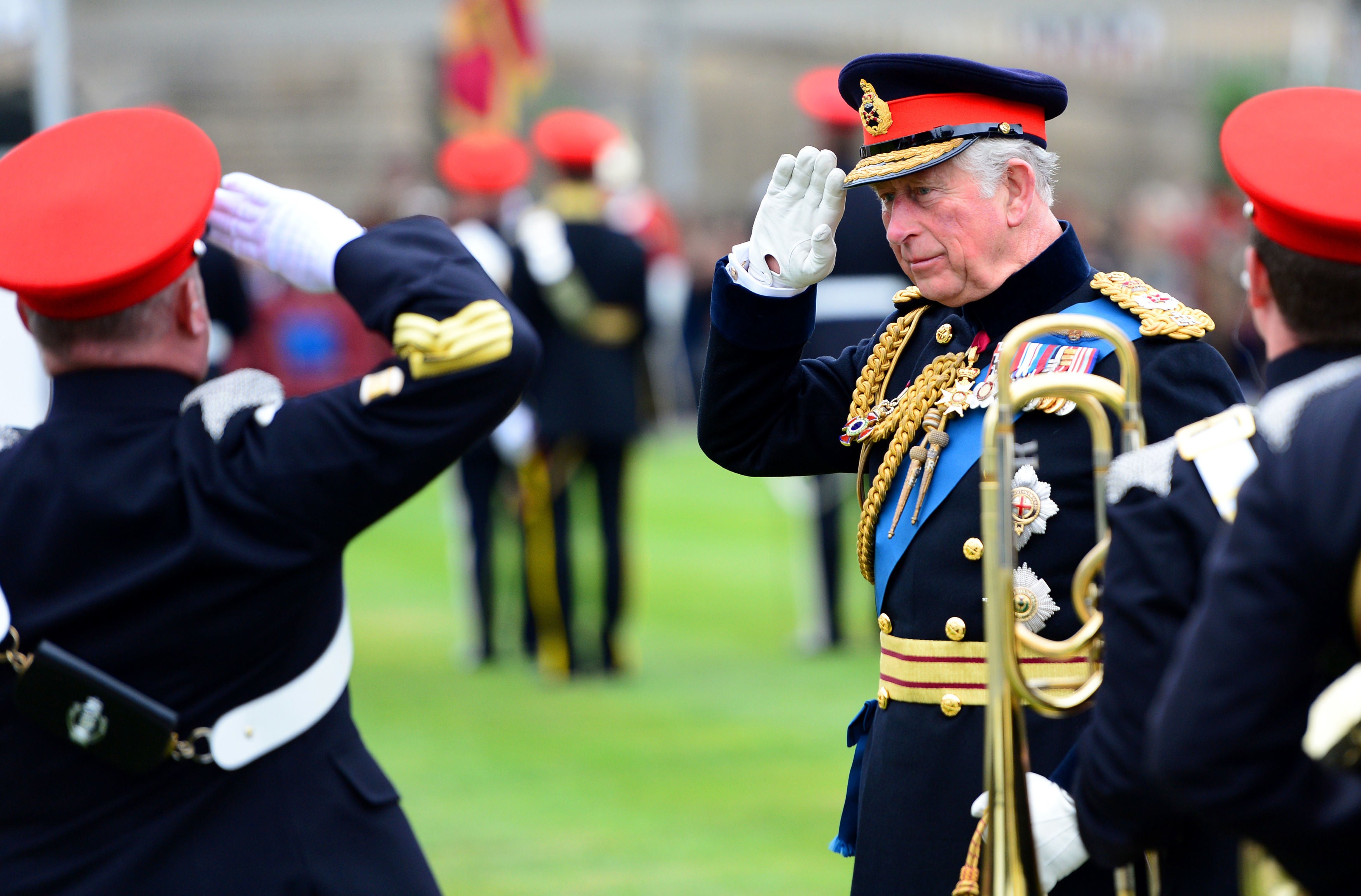 The Prince of Wales salutes during a consecration service at Bramham Park (Richard Martin-Roberts/PA)