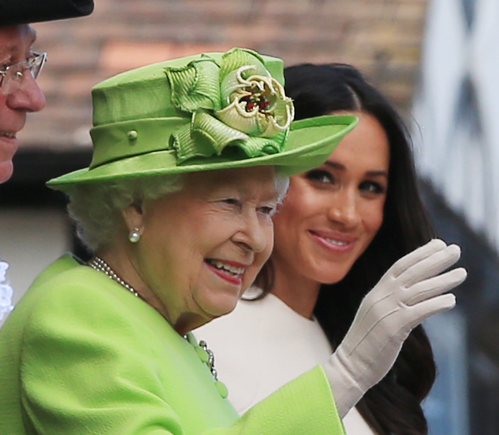 Meghan with the Queen in Chester on their first official joint engagement together in 2018 (Peter Byrne/PA)