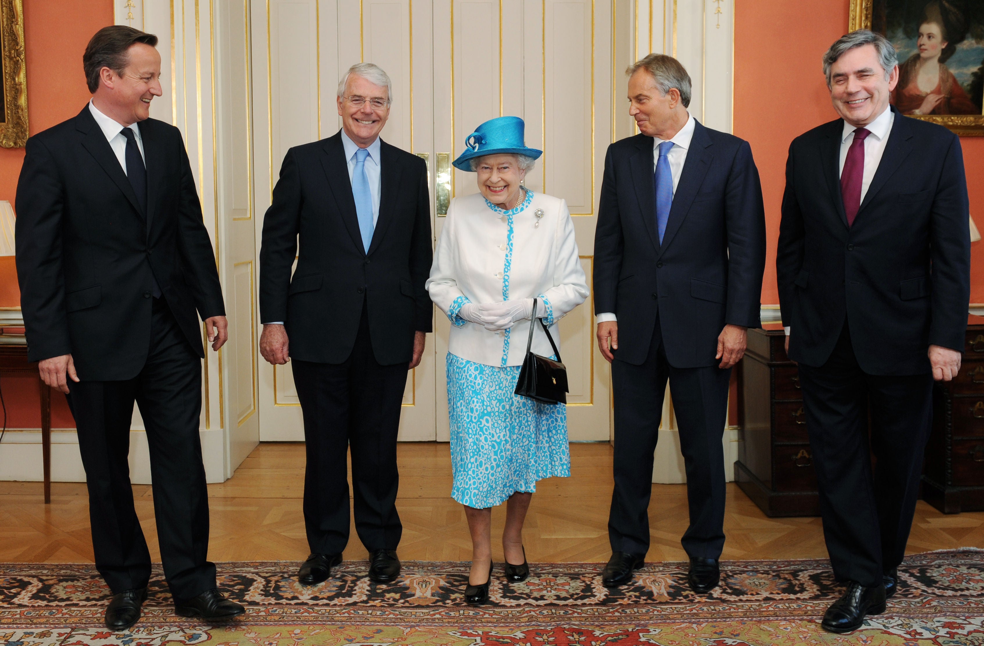 The Queen with then prime minister David Cameron and former PMs Sir John Major, Tony Blair and Gordon Brown, ahead of a Diamond Jubilee lunch at 10 Downing Street in 2012 (Stefan Rousseau/PA)