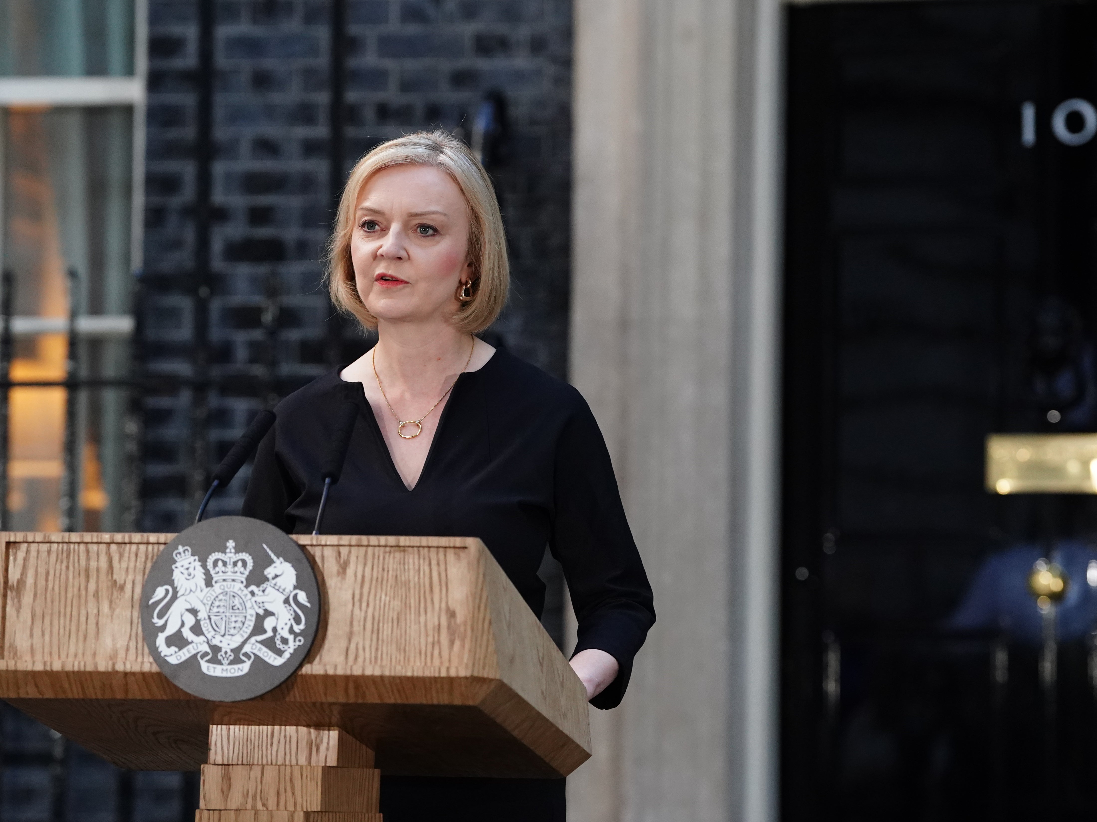 Liz Truss delivering a statement outside Downing Street