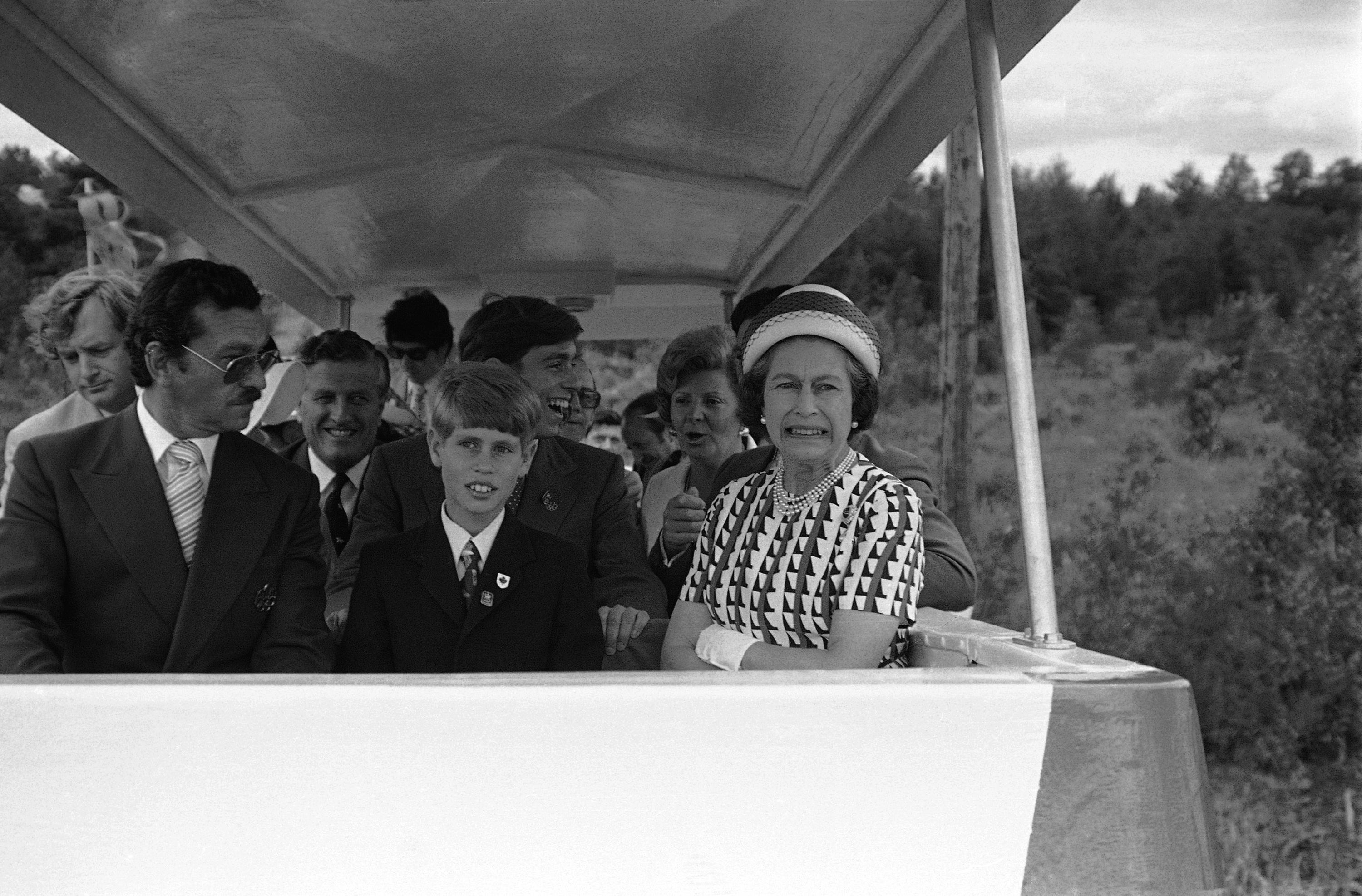 Prince Edward with brother Andrew behind him, and the Queen in Quebec in 1976