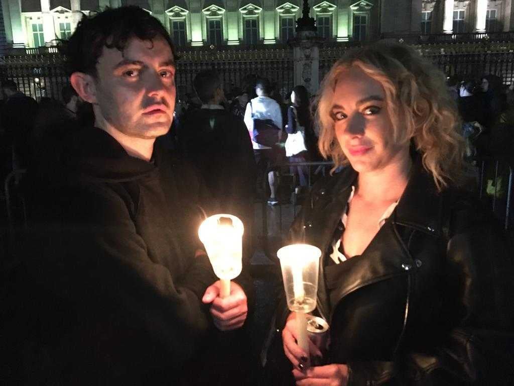 James O’Neill and Julie Harper came from work to pay their respects to the Queen