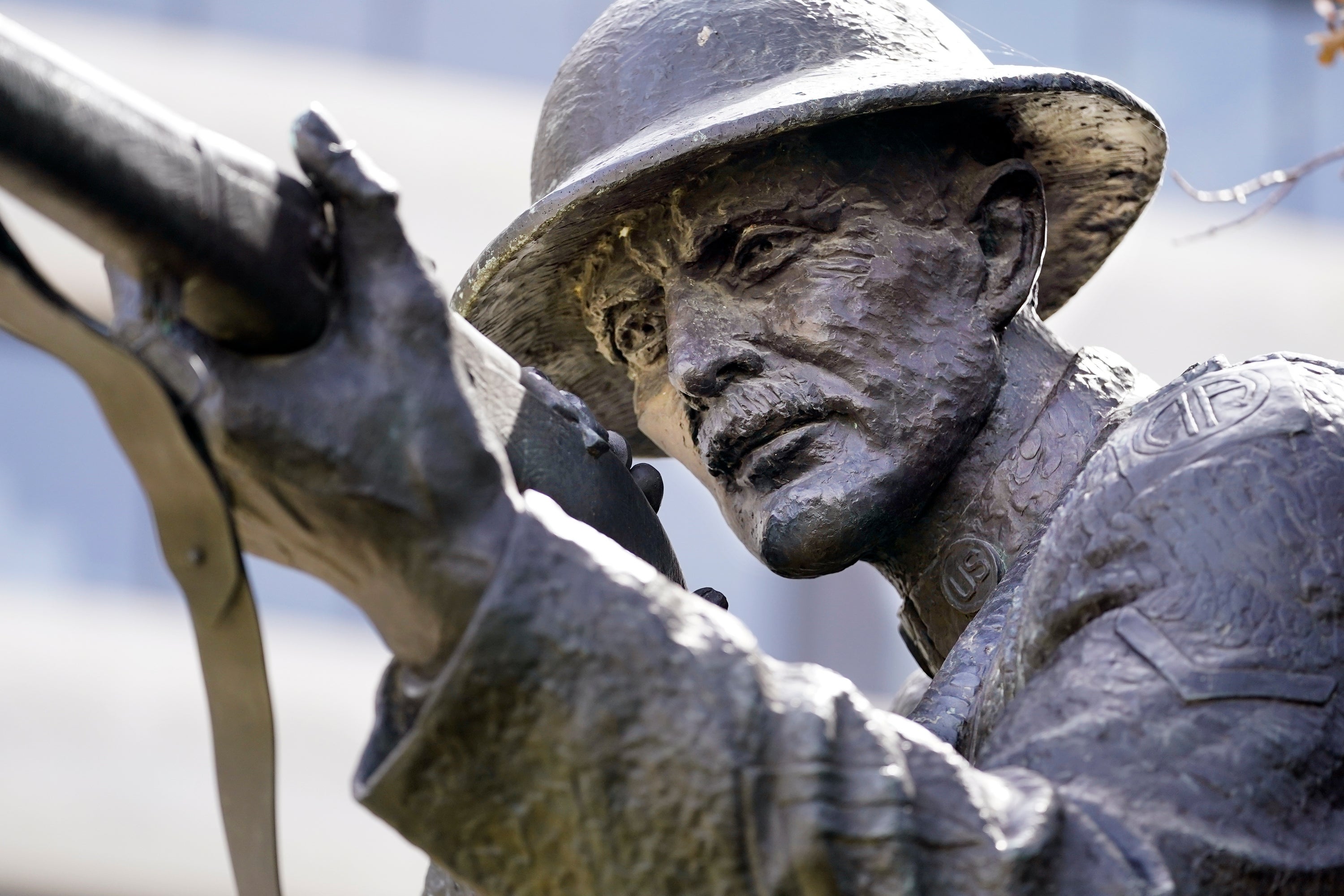 In this 16 March 16 2021 photo, the statue of First World War hero Sgt Alvin York stands on the grounds of the Tennessee State Capitol in Nashville, Tenn.