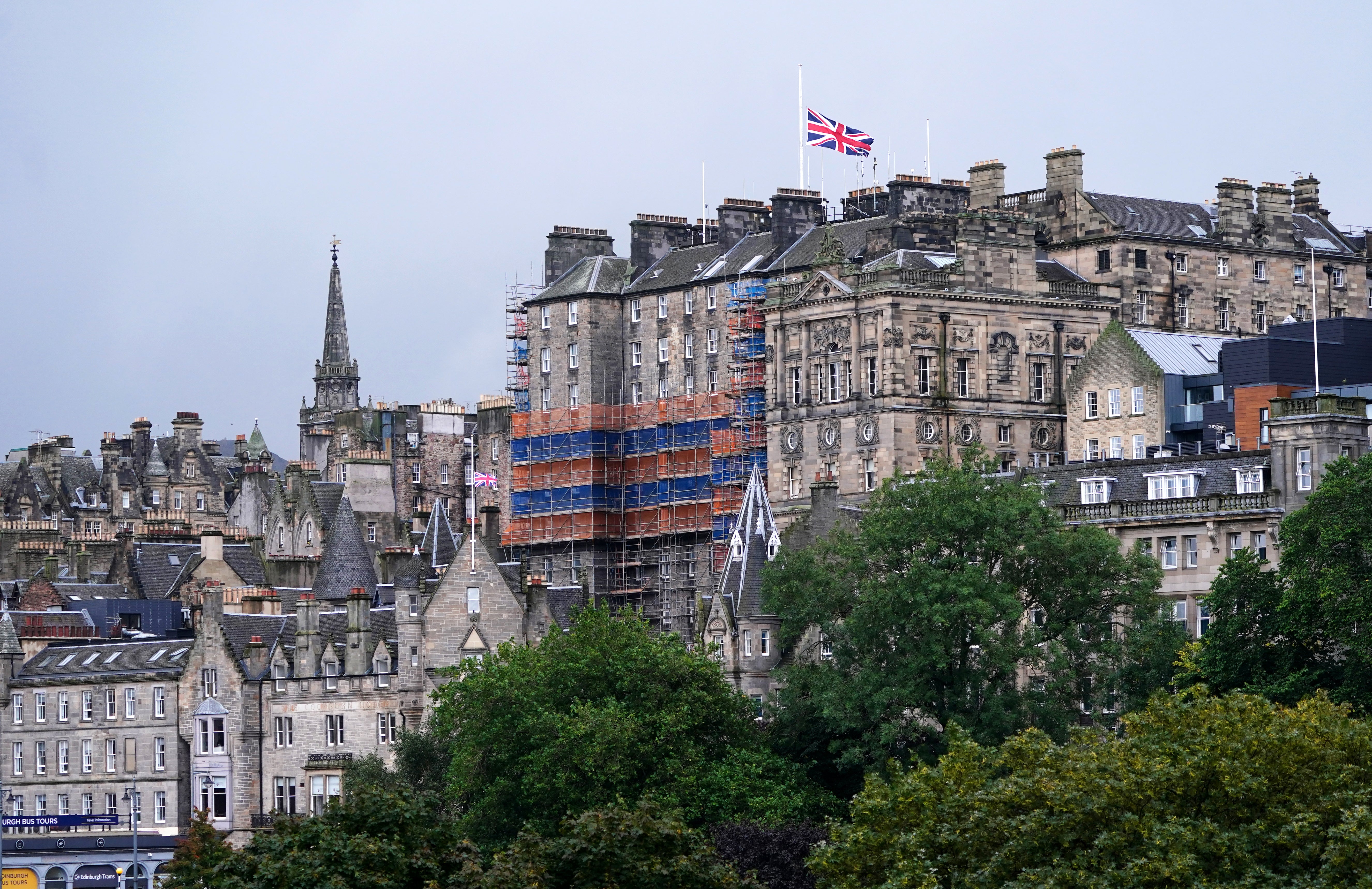 The British flag flies at half-mast on the City Chambers in Edinburgh