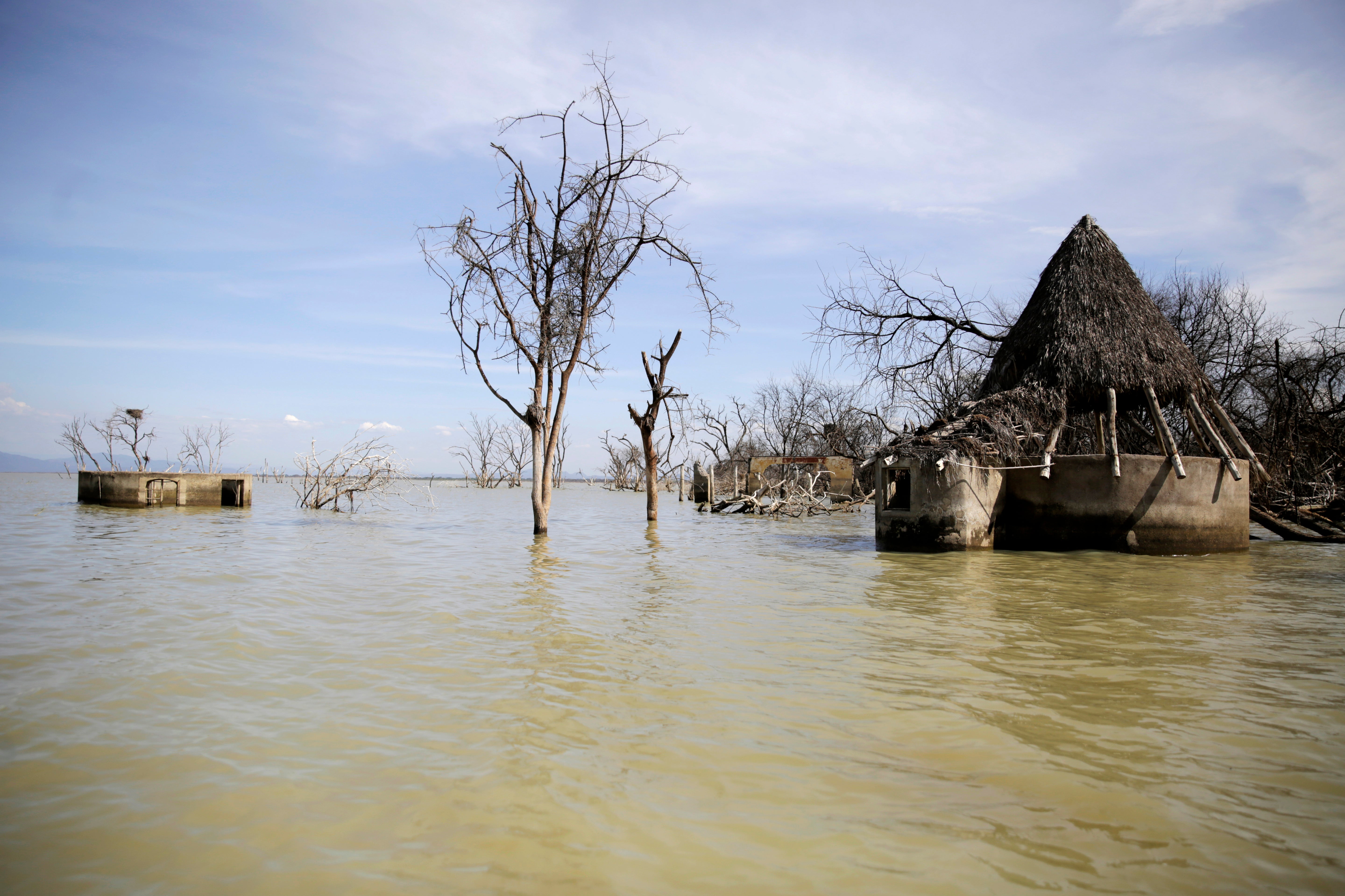 A Kenyan village flooded by rising sea levels