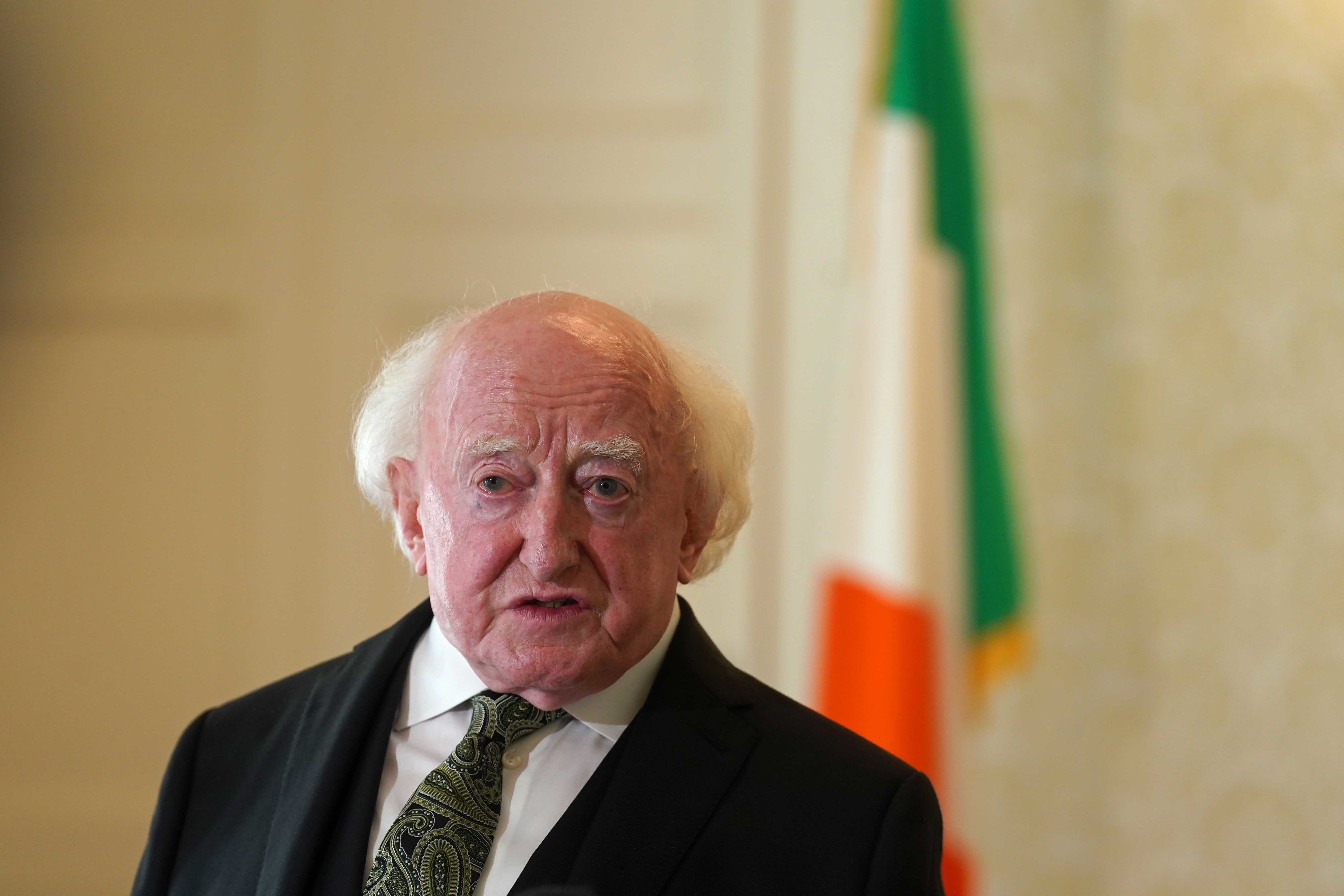 Irish President Michael D Higgins speaking at his official residence in Dublin (Brian Lawless/PA)
