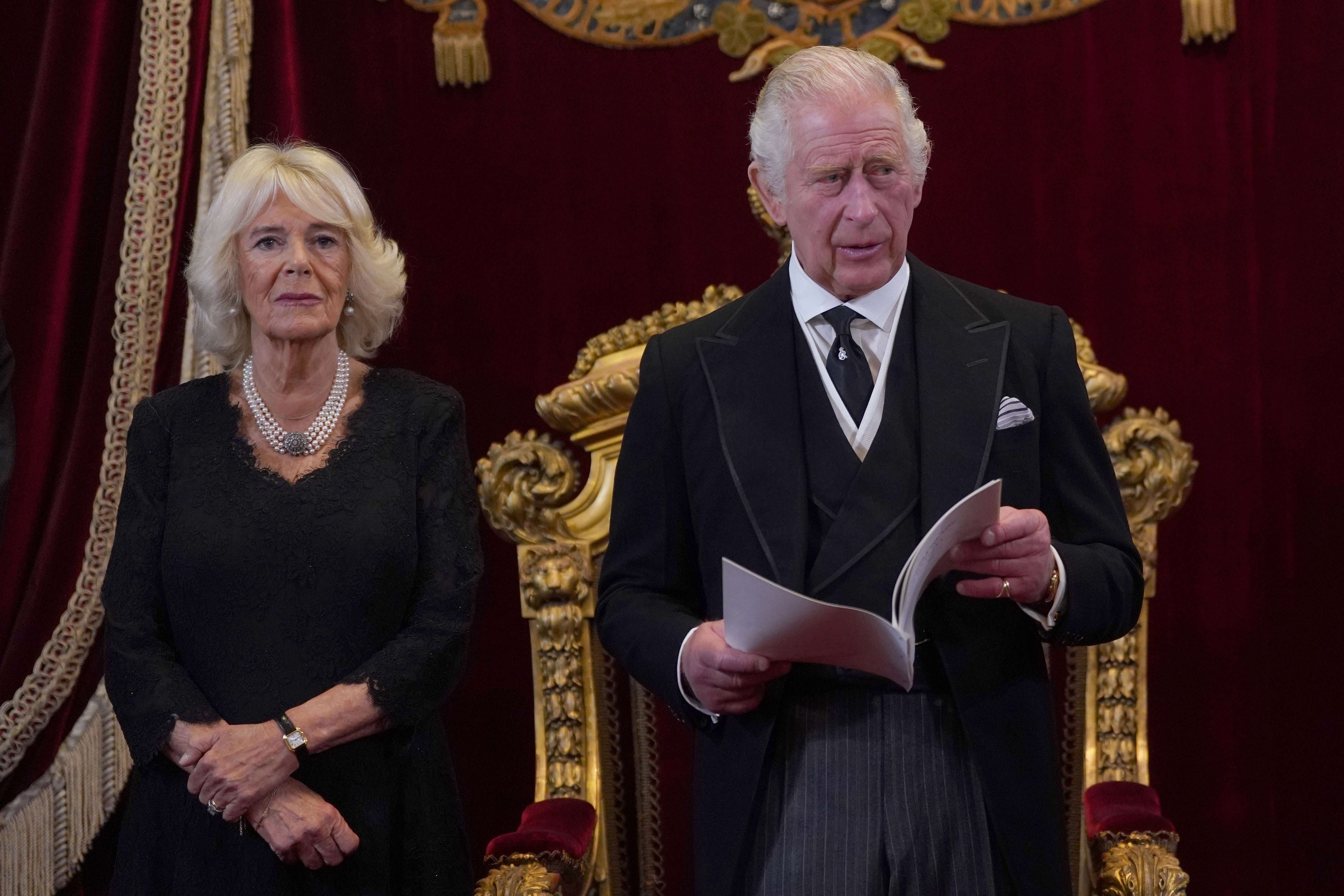 King Charles III and the Queen during the Accession Council at St James’s Palace