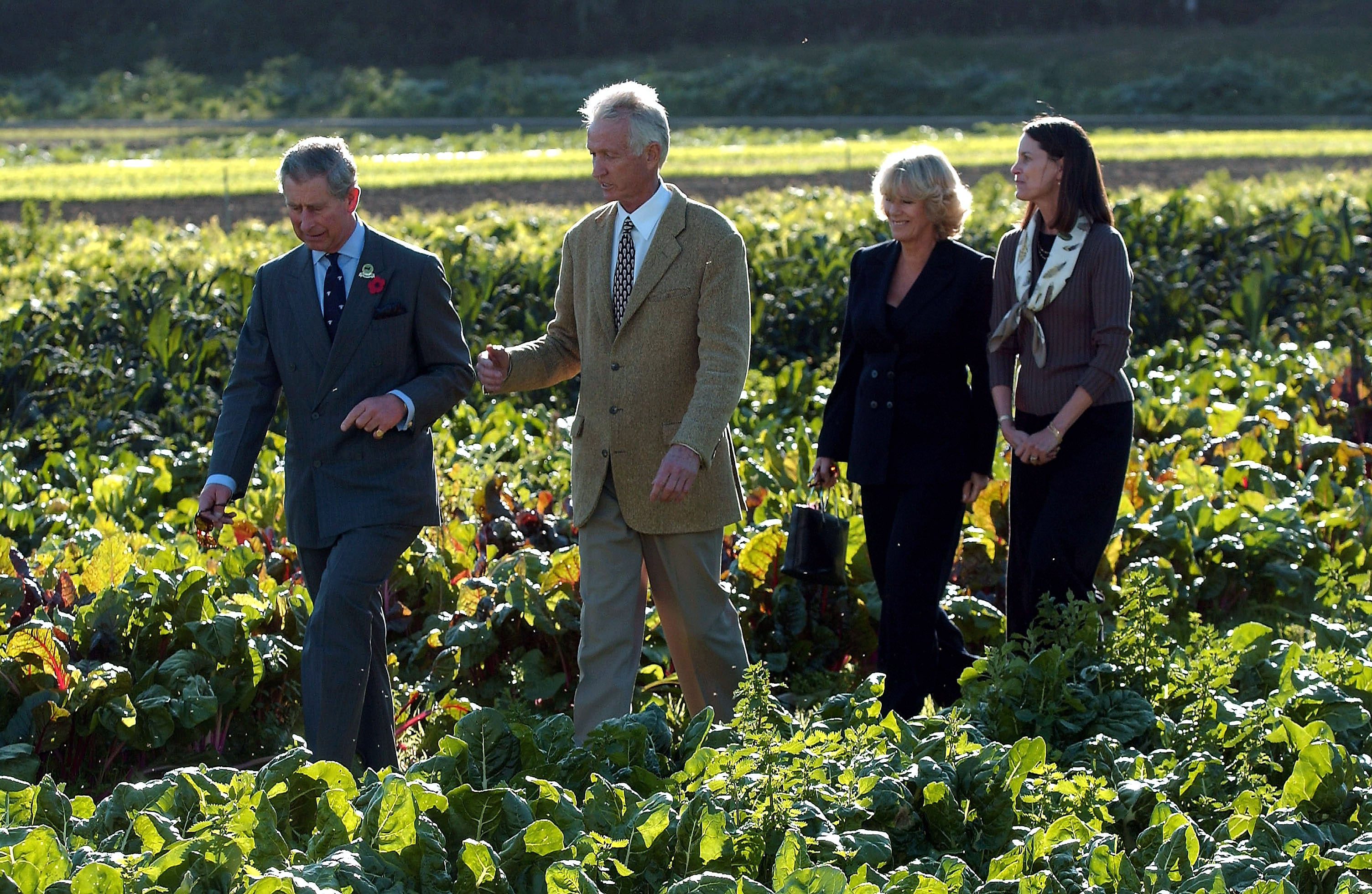 Charles, then the Prince of Wales, visits a sustainable organic farm near San Francisco in 2005