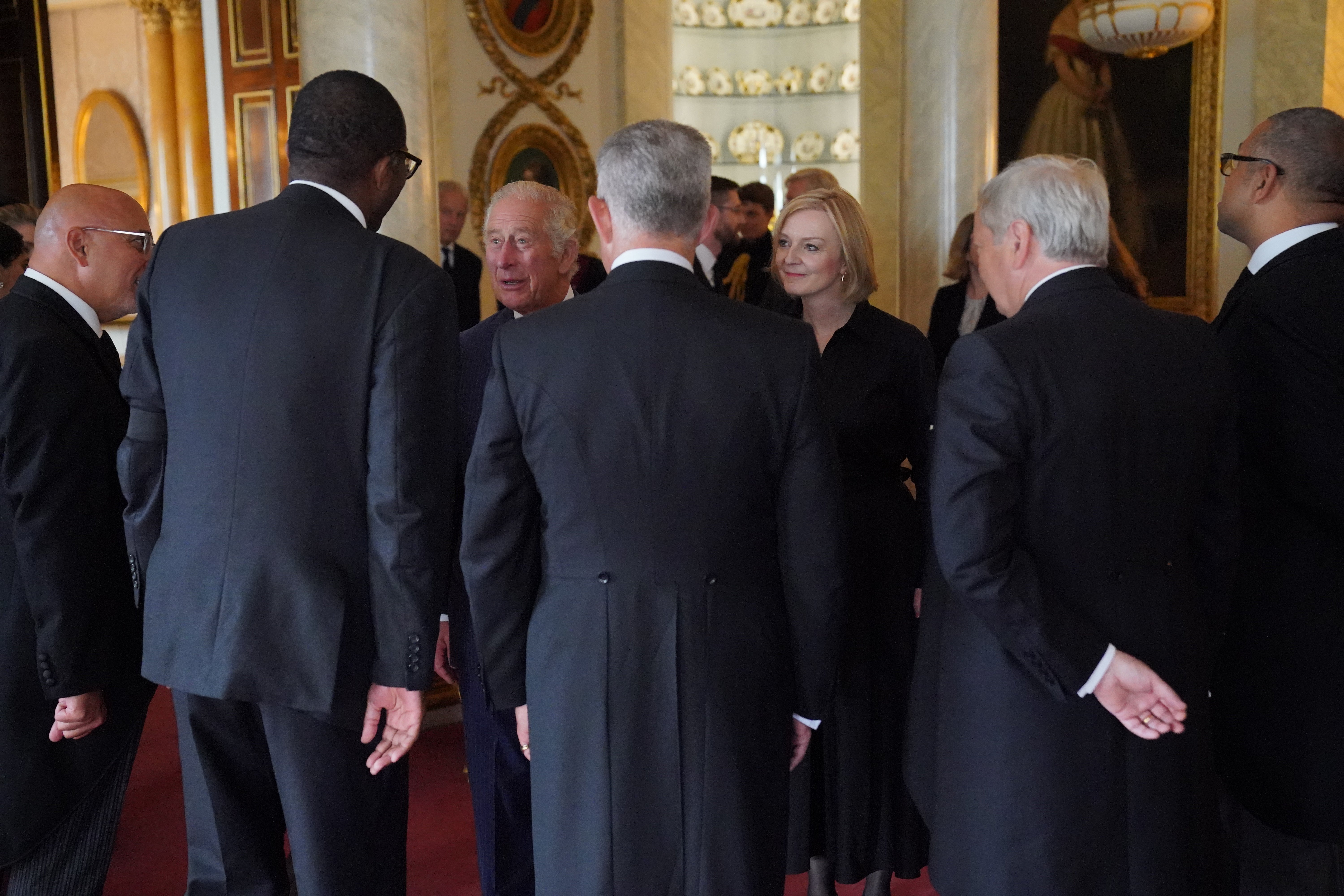 The King during an audience with Prime Minister Liz Truss and members of her Cabinet in the 1844 Room, at Buckingham Palace (Jonathan Brady/PA)