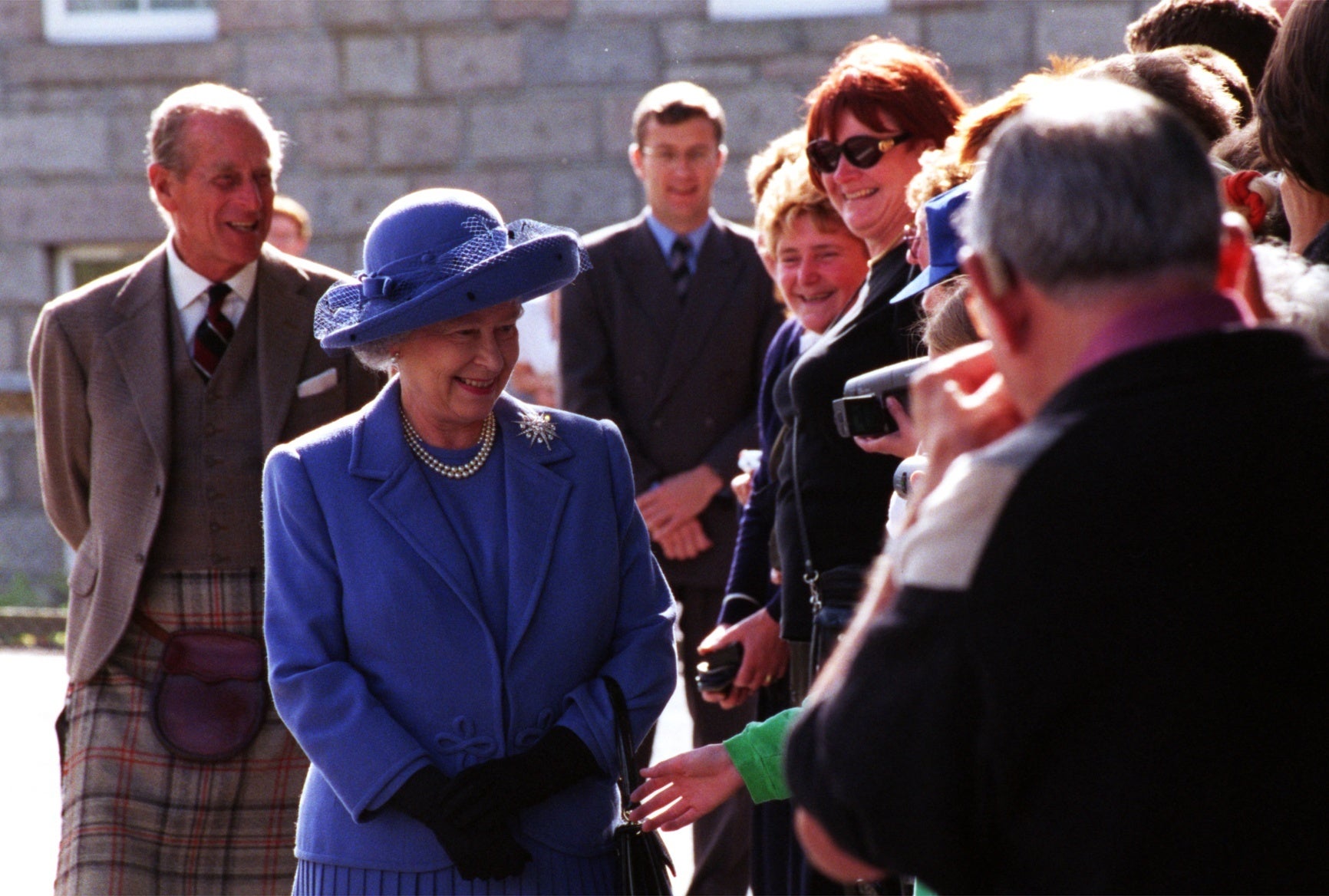 The Queen and the Duke of Edinburgh after unveiling a plaque on the Royal Bridge, Ballater