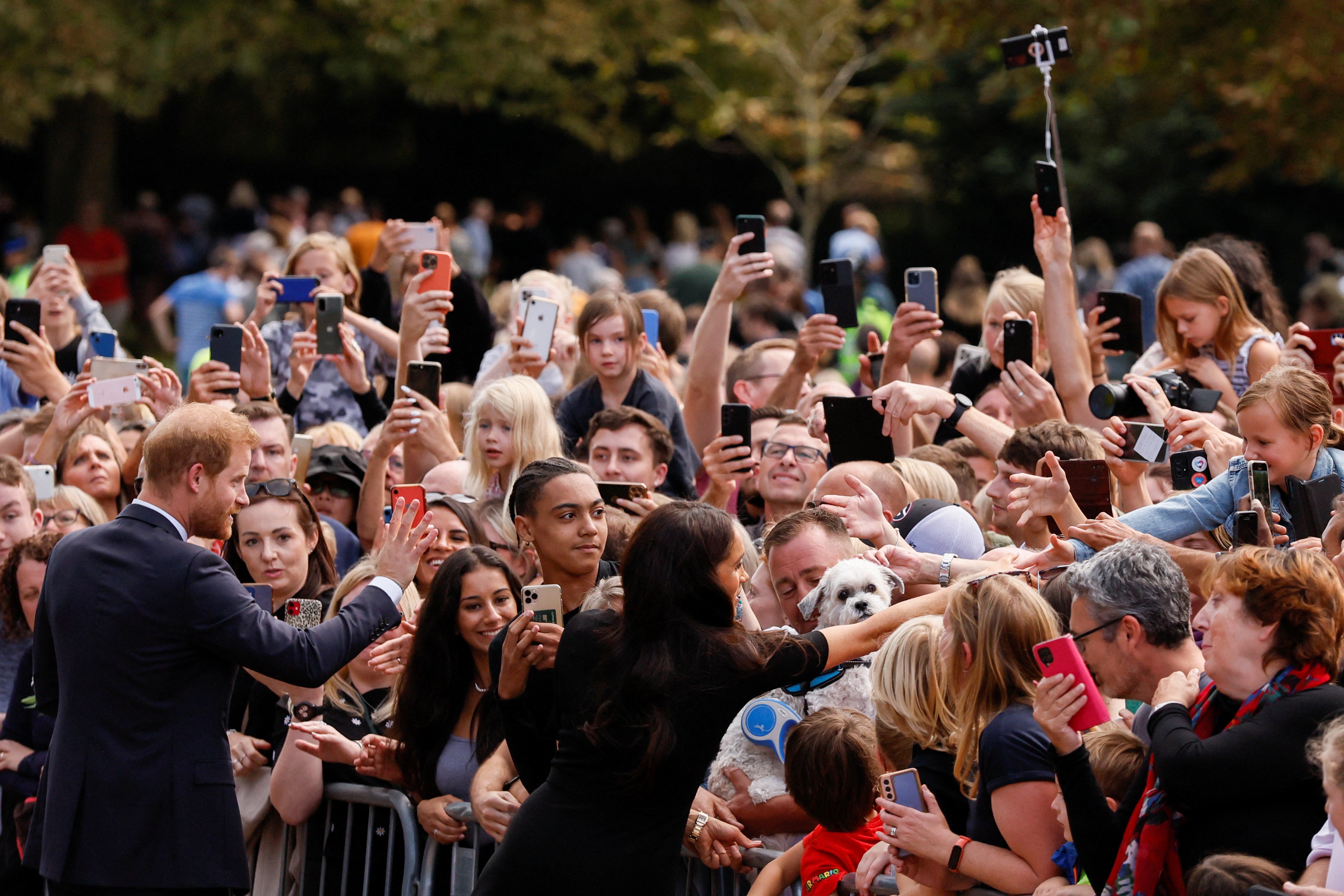 Harry and Meghan shook hands and conversed with the large crowds of well-wishers