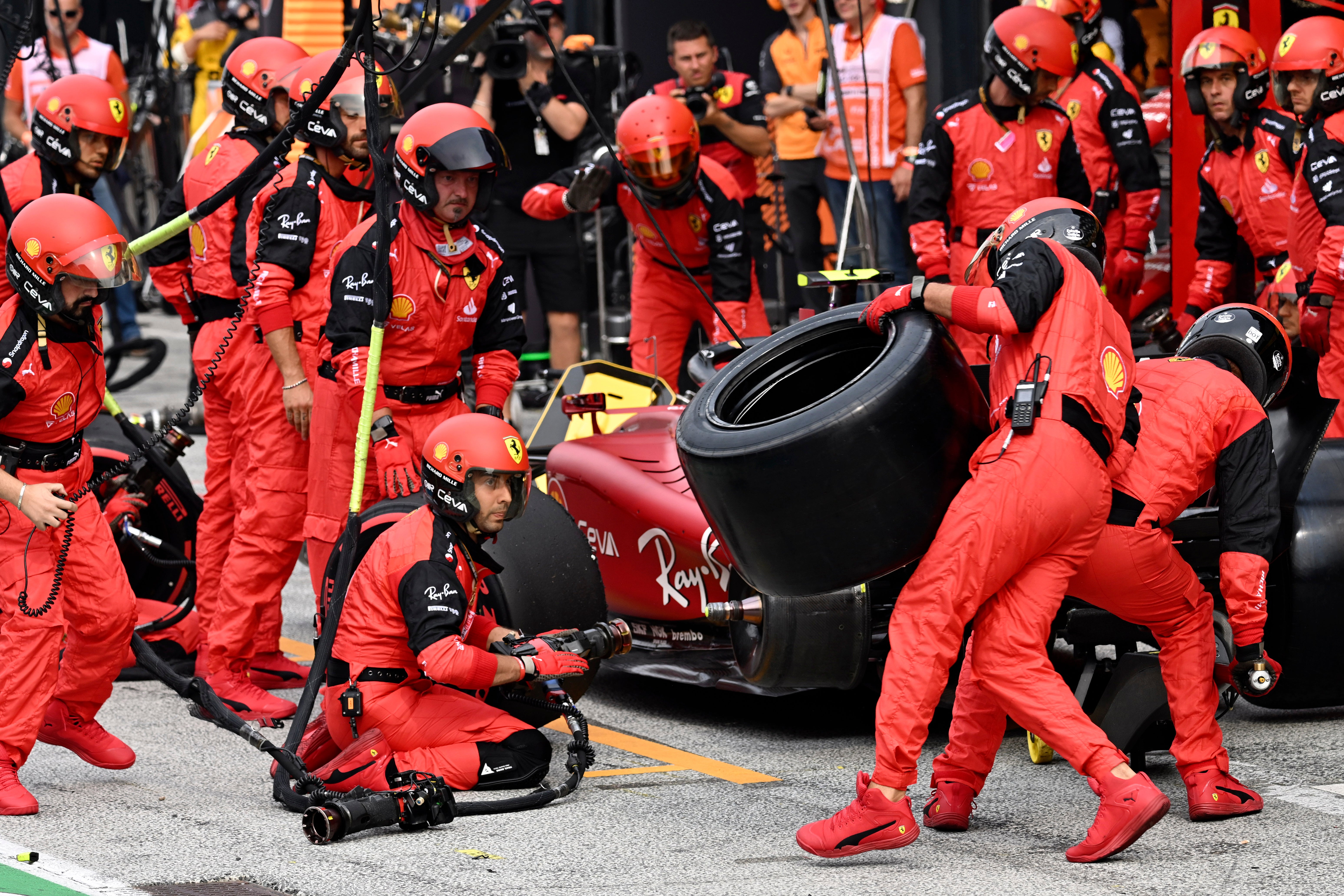 Ferrari rush to find a fourth tyre for Carlos Sainz during the Dutch Grand Prix (Christian Bruna/AP)