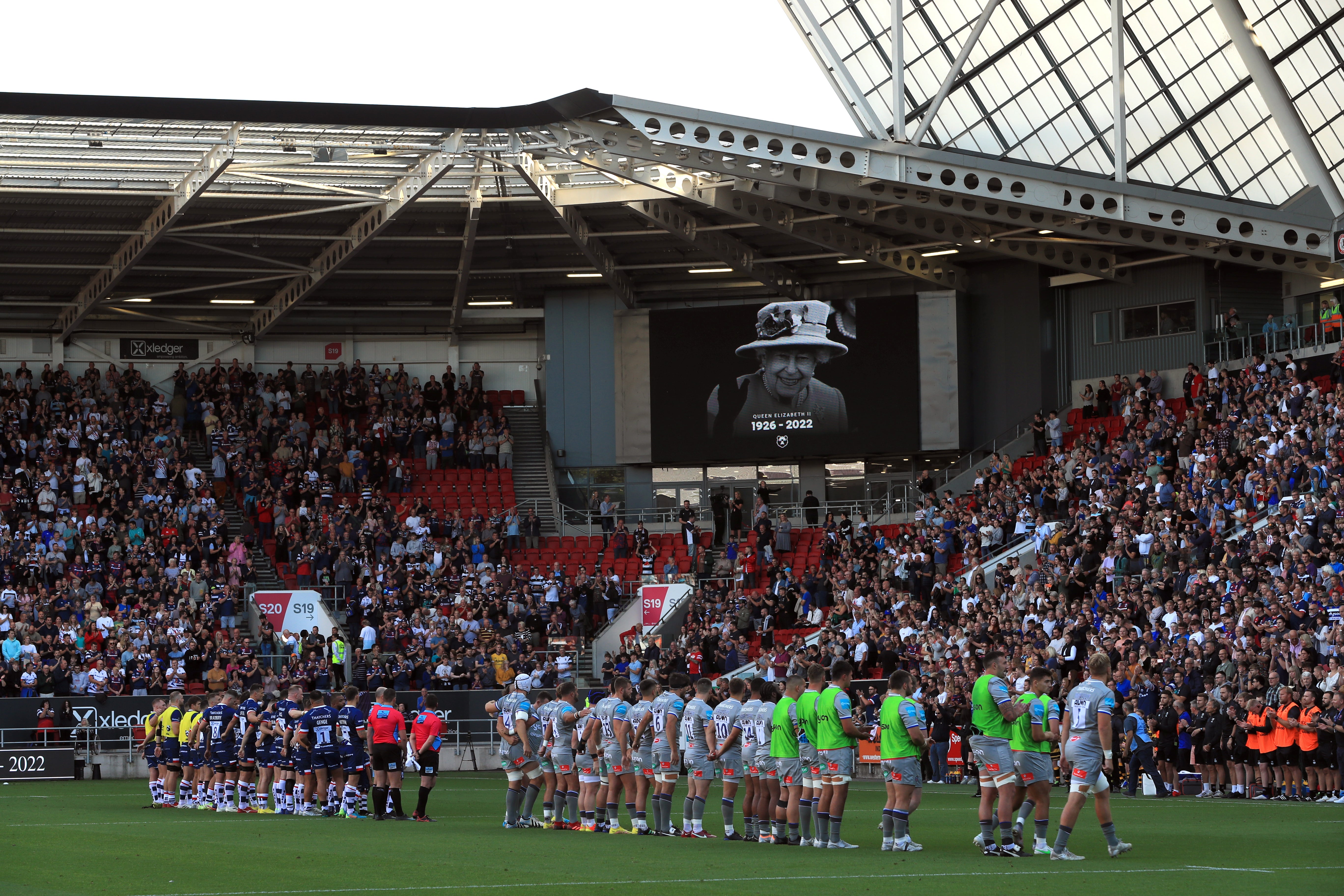 Players and fans at Bristol against Bath observed a minute’s silence in honour of the Queen (Bradley Collyer/PA)