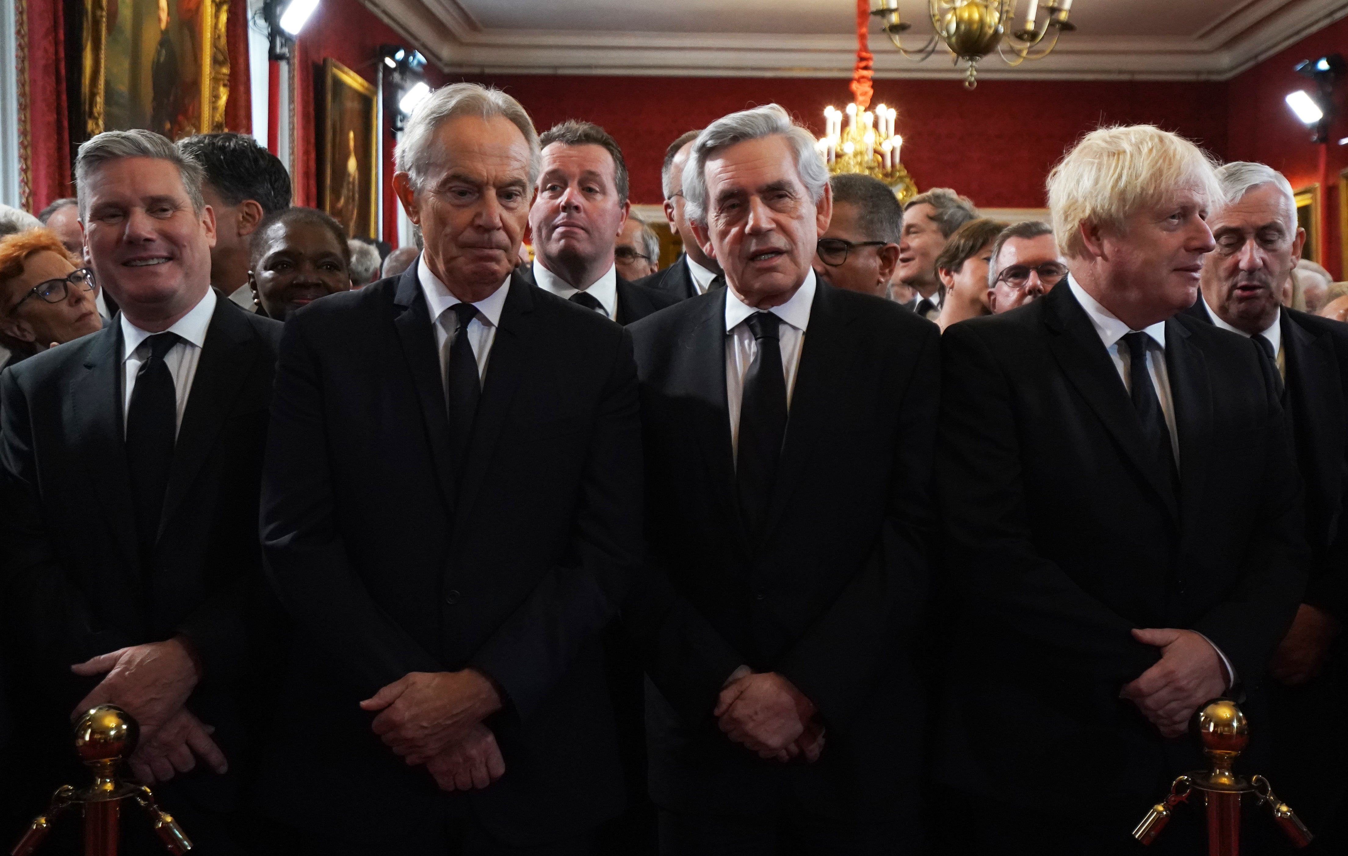 Mr Brown (second right) with current Labour leader Sir Keir Starmer (left) and former prime ministers Tony Blair, (second left) Gordon Brown and Boris Johnson (right) ahead of the Accession Council