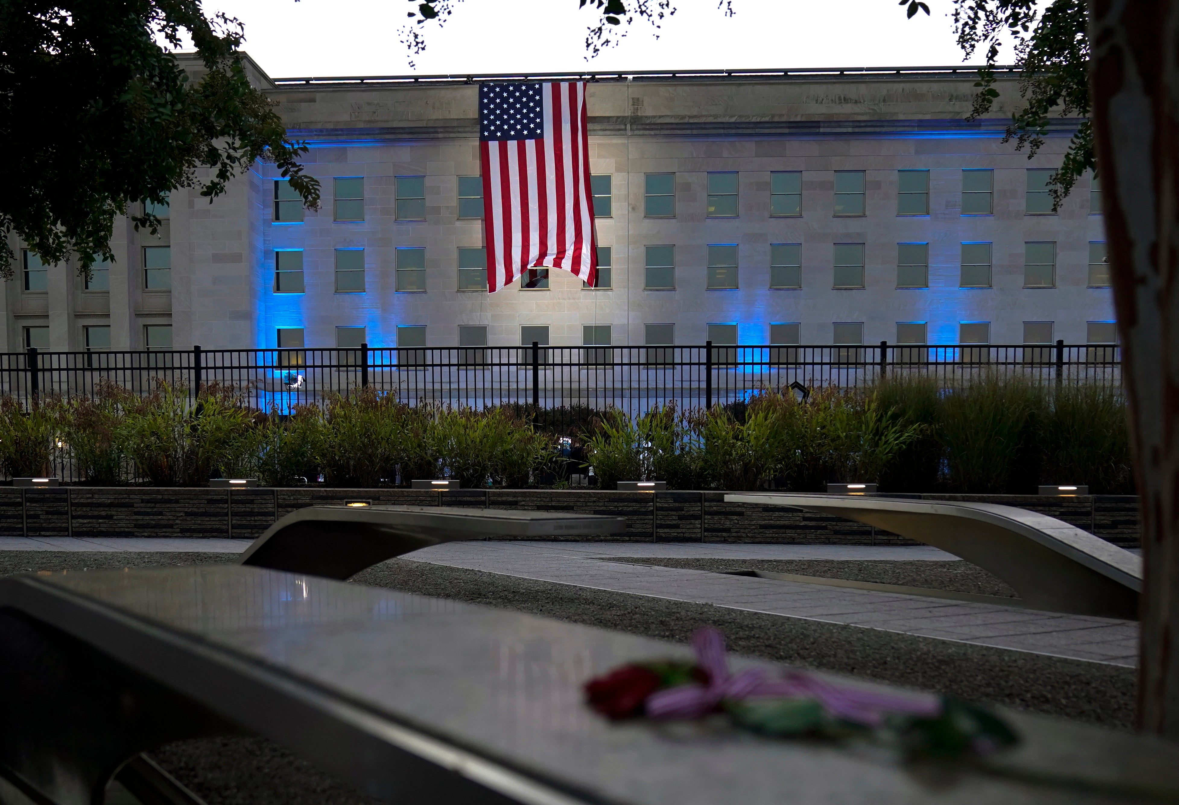 An American flag is unveiled at the Pentagon on the morning of September 11