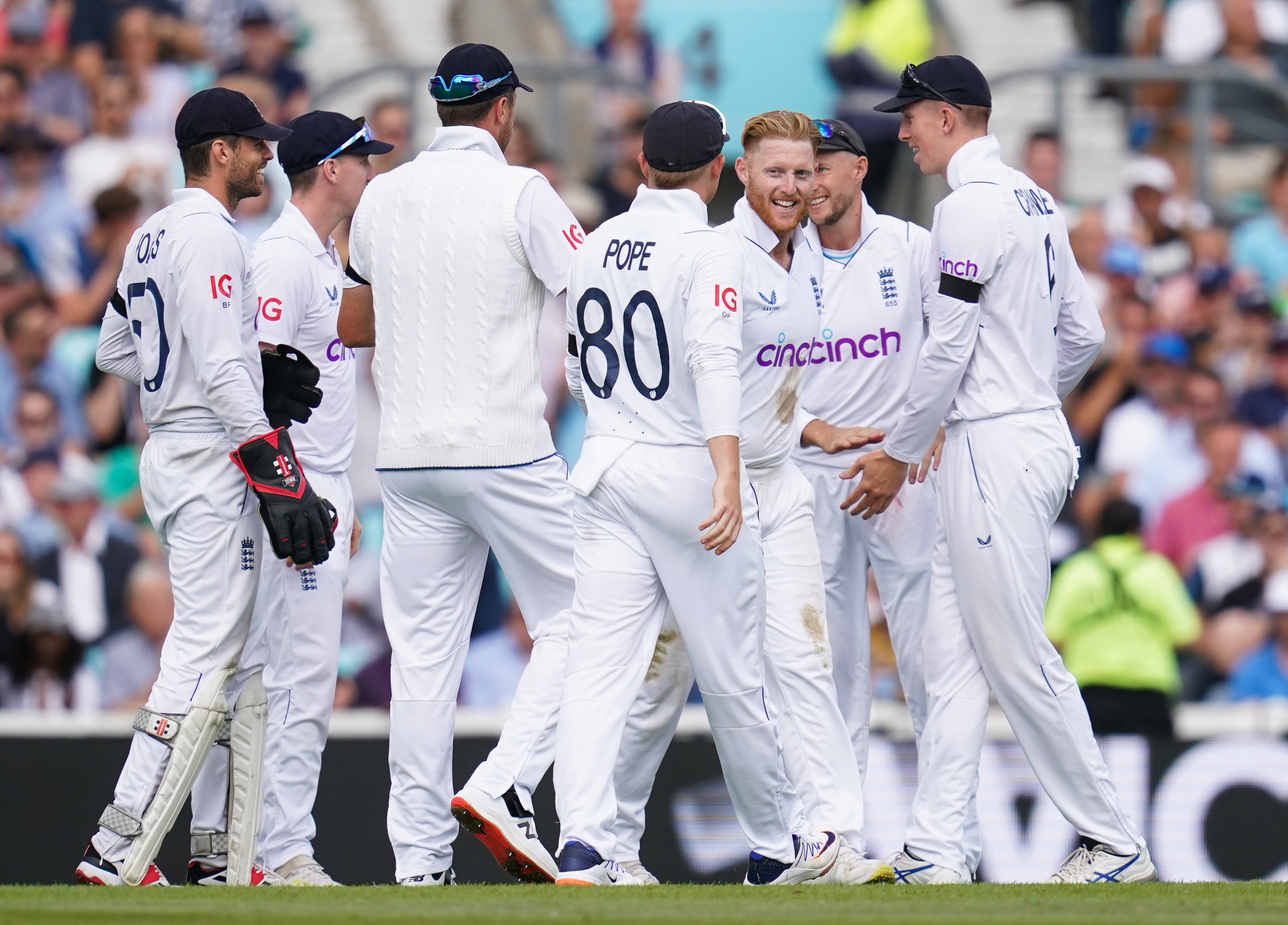 Ben Stokes, centre, made a crucial breakthrough on the stroke of lunch (John Walton/PA)