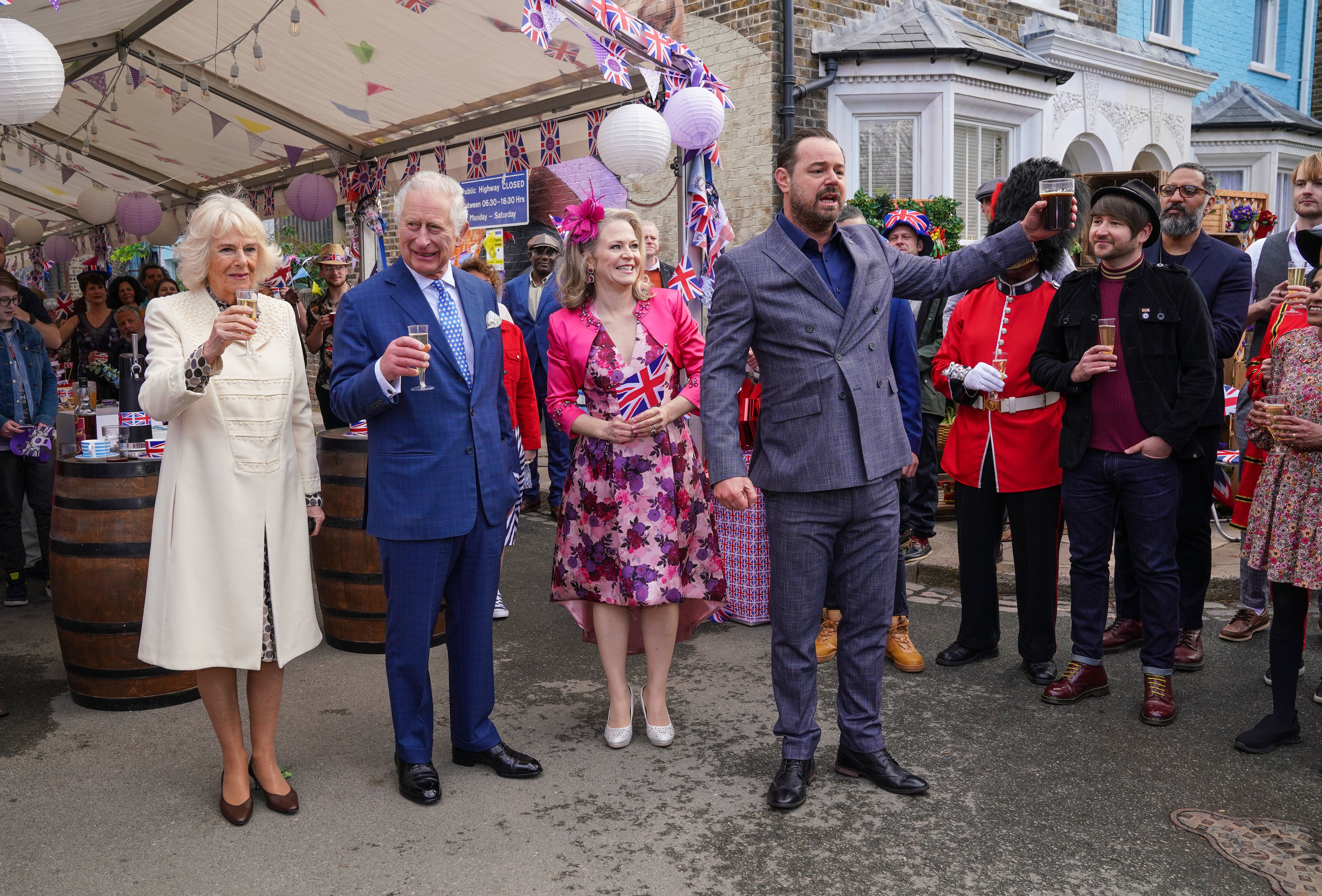 Danny Dyer pictured with Charles and Camilla on an episode of ‘EastEnders’