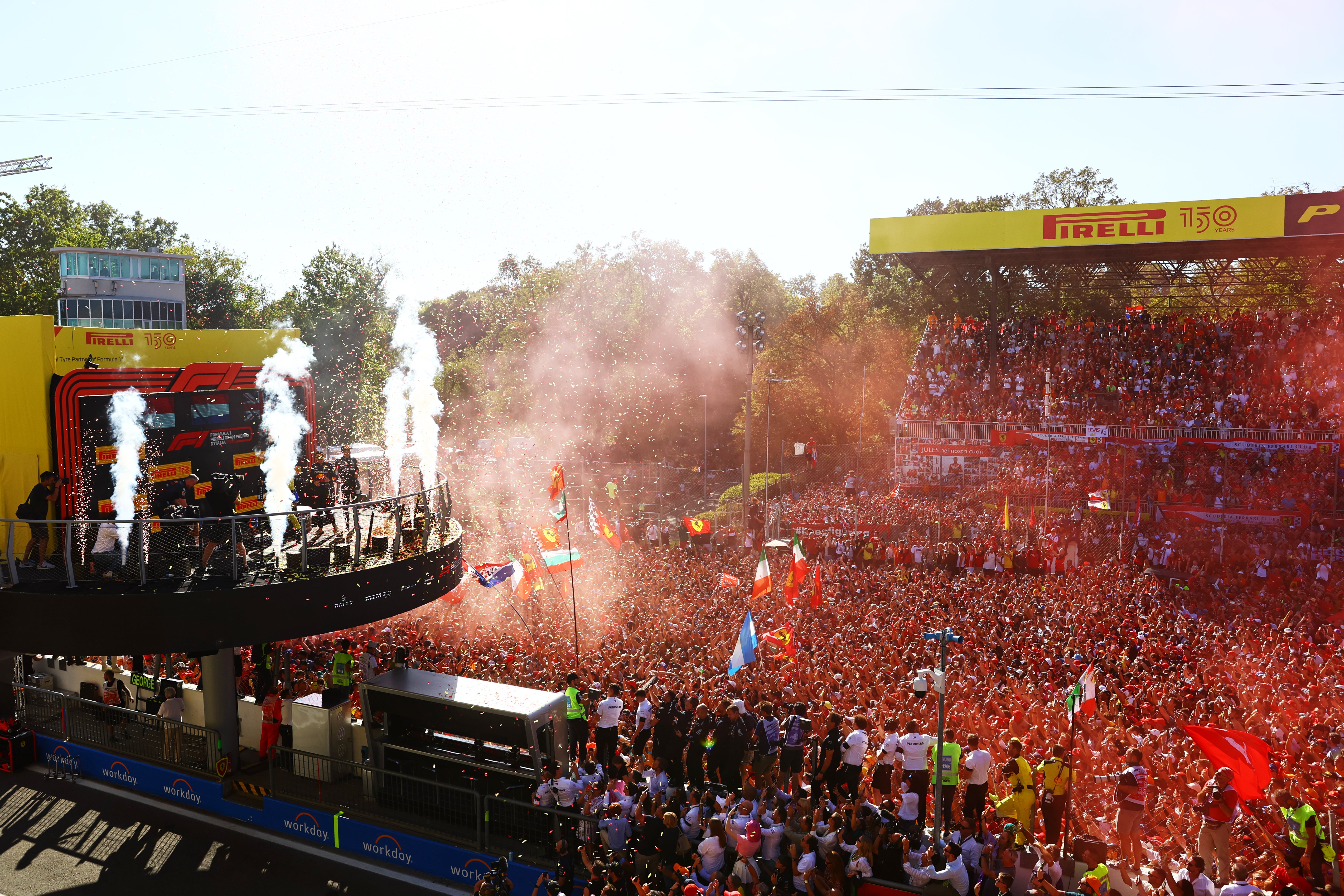 A sea of red erupted in fury at Verstappen’s victory