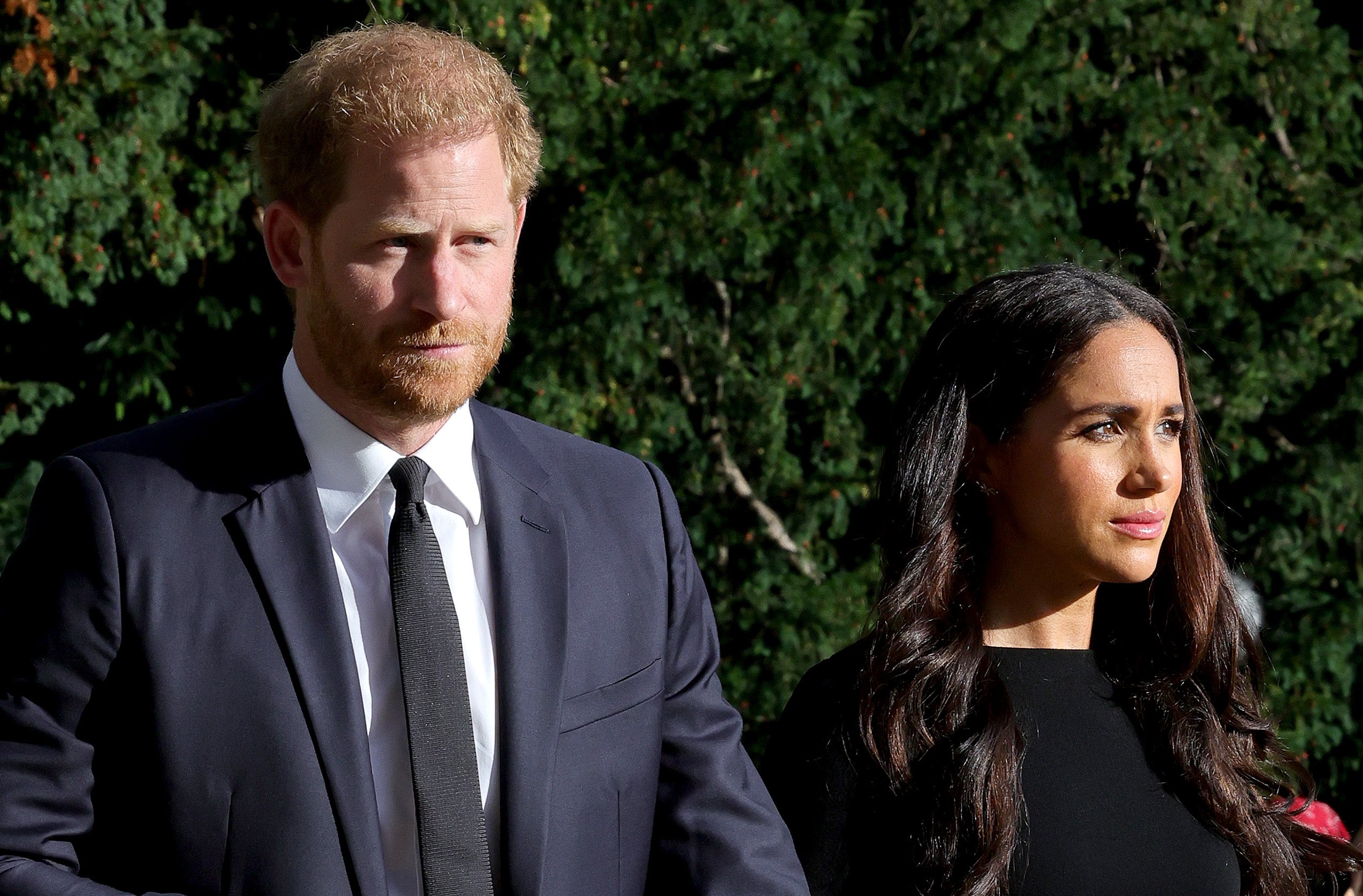 Prince Harry and Meghan viewed tributes to his grandmother at Windsor on Saturday