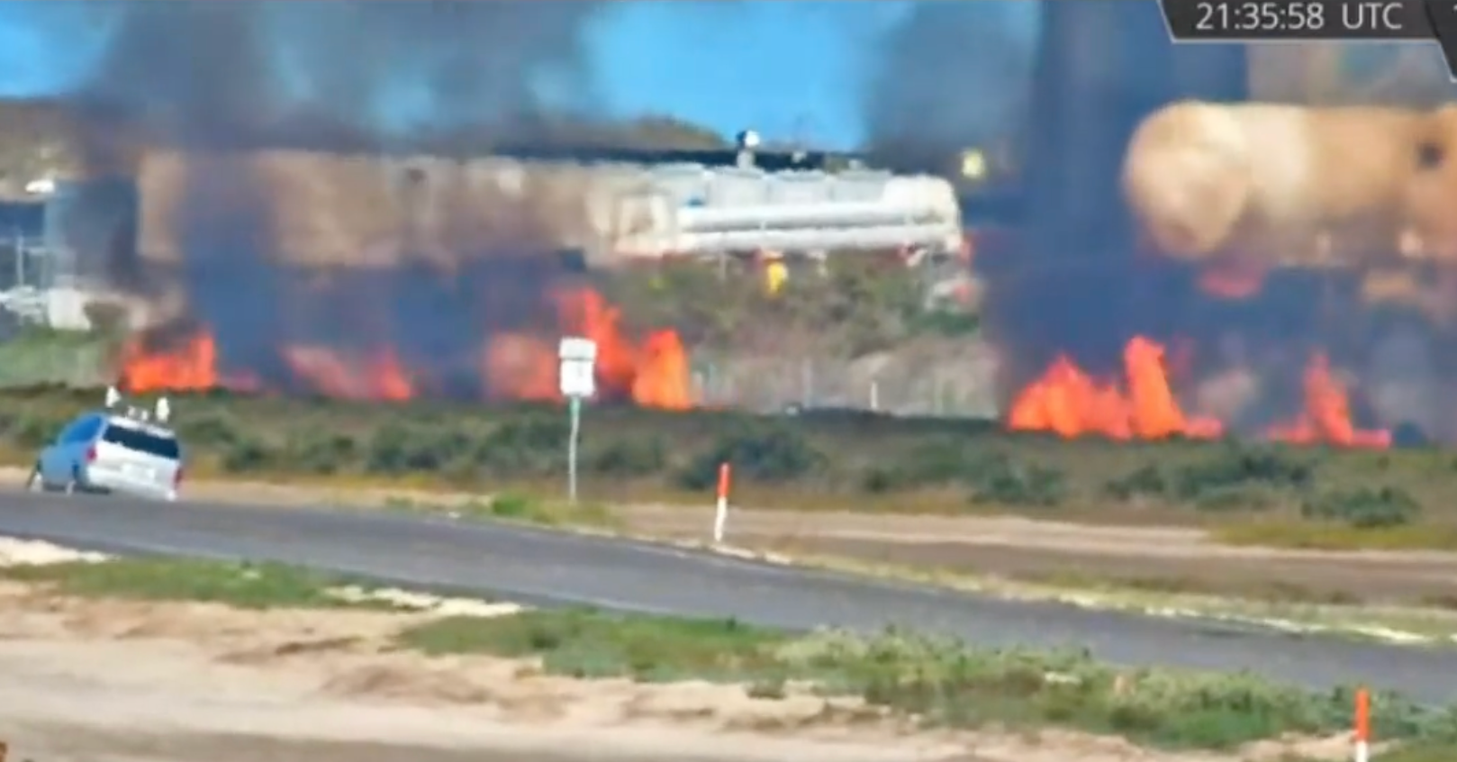 Fire crews conducted controlled burns to try to contain the fire at SpaceX’s Boca Chica base