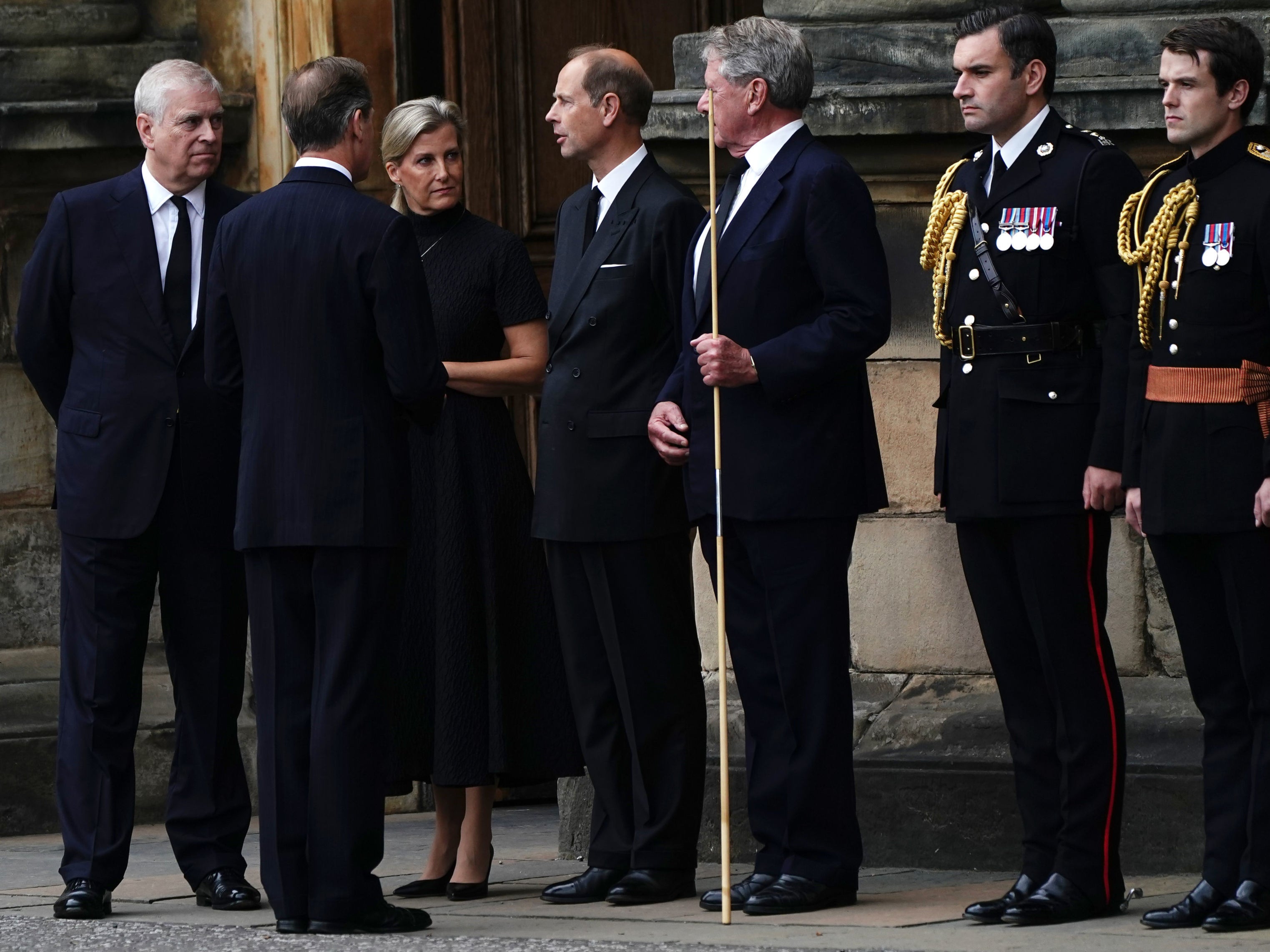 The Duke of York (left), the Countess of Wessex (second left), and the Earl of Wessex (centre)