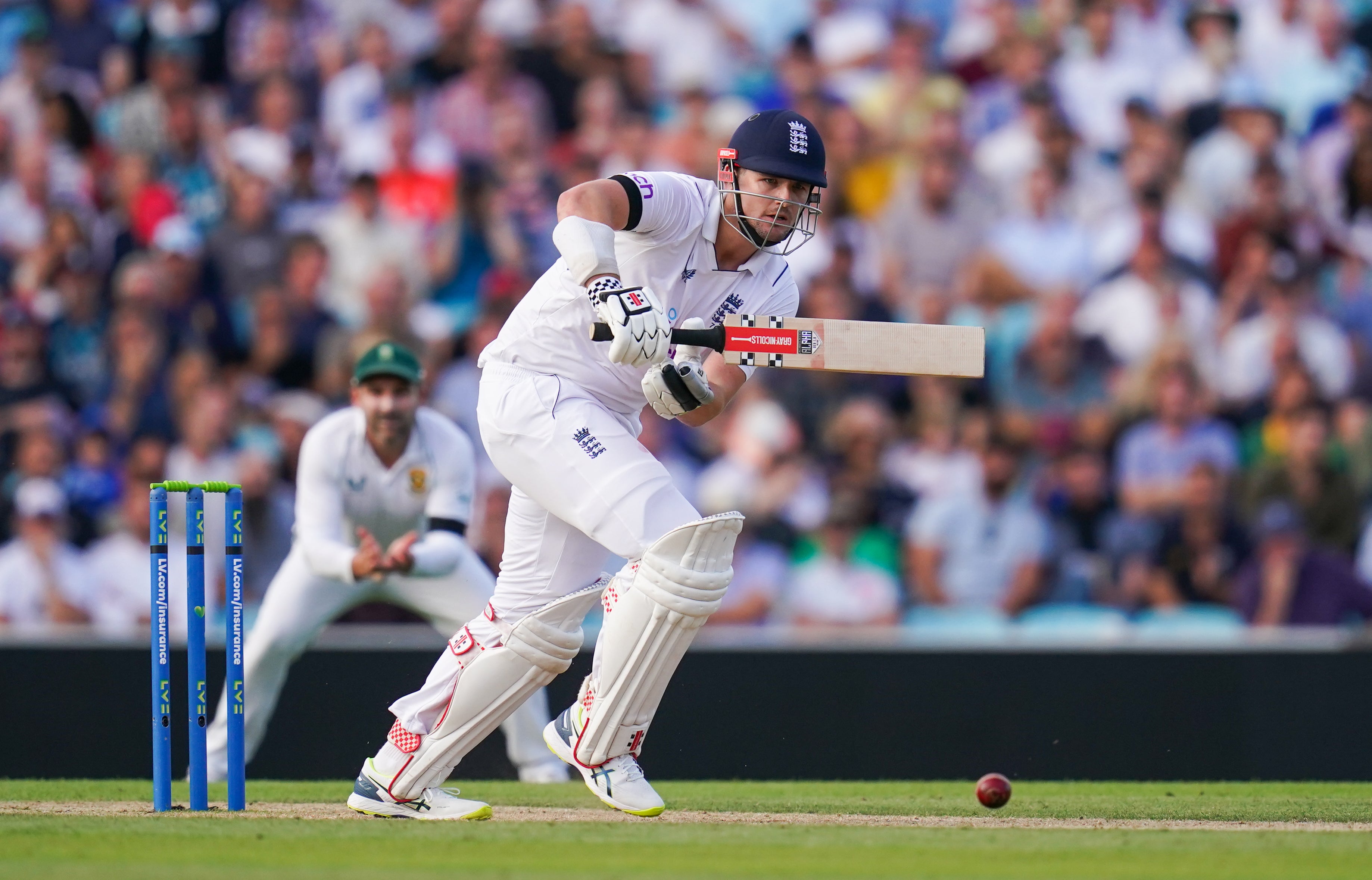 Alex Lees struck a boundary from the final ball of the day on the fourth day of the third Test (John Walton/PA)