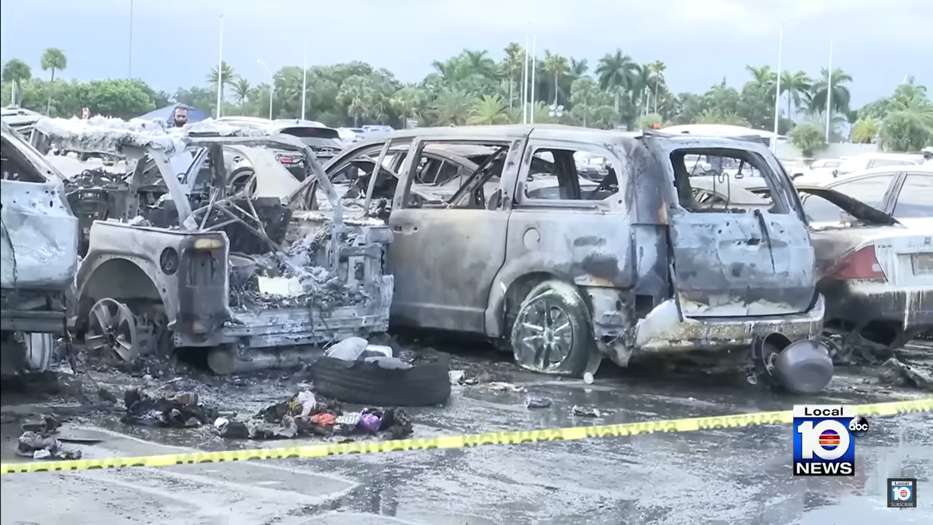 At least 10 fire units were rushed to contain the huge fire in the parking lot