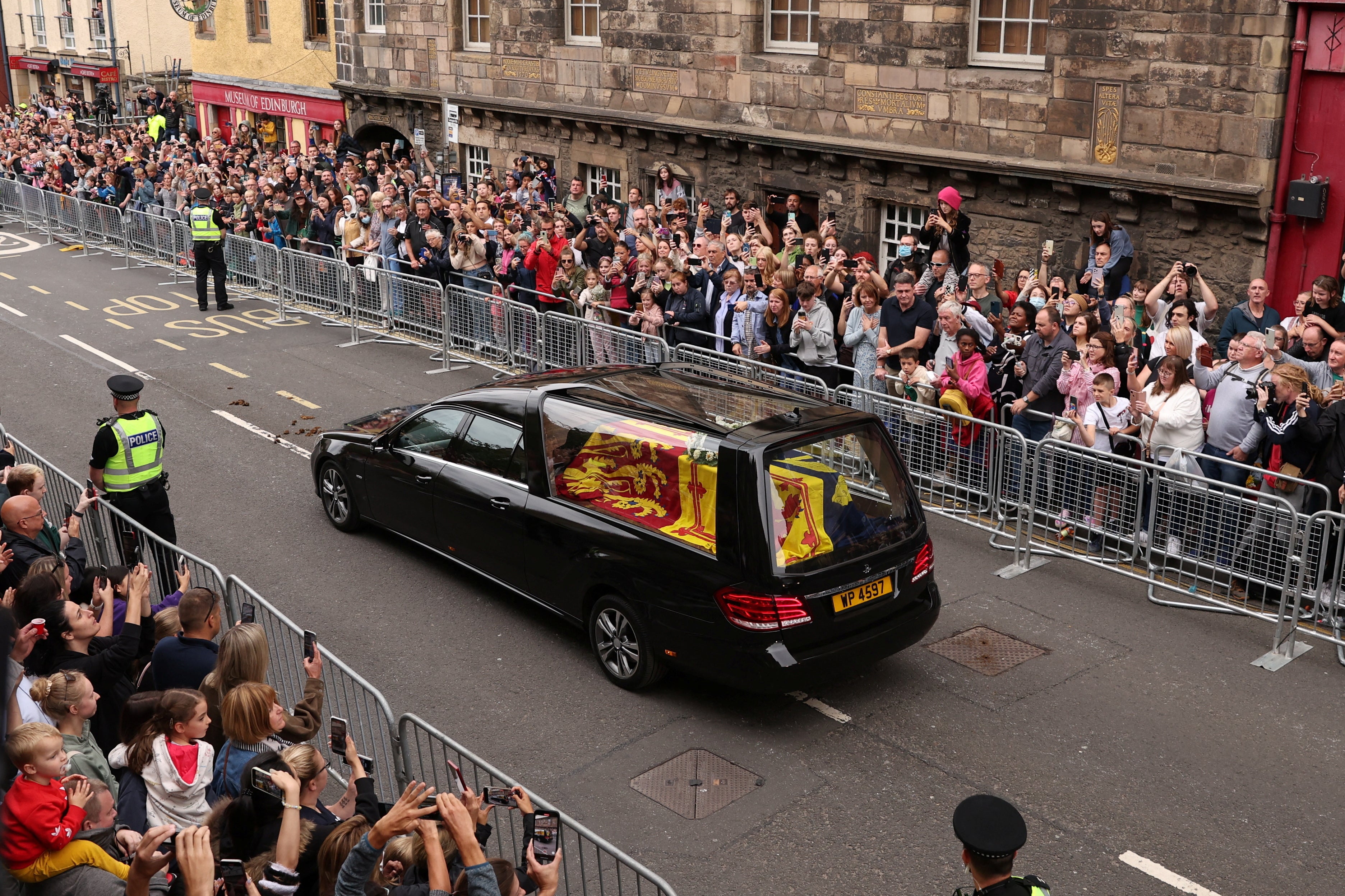 The coffin will be moved from St Giles’ cathedral to Edinburgh airport, for a flight to London, on Tuesday afternoon