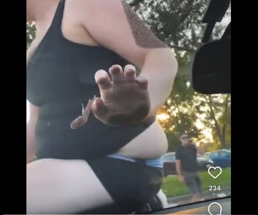 A cyclist propped herself onto a woman’s car after allegedly assaulting her in an Ottawa park for not wearing a bra, video footage appeared to show