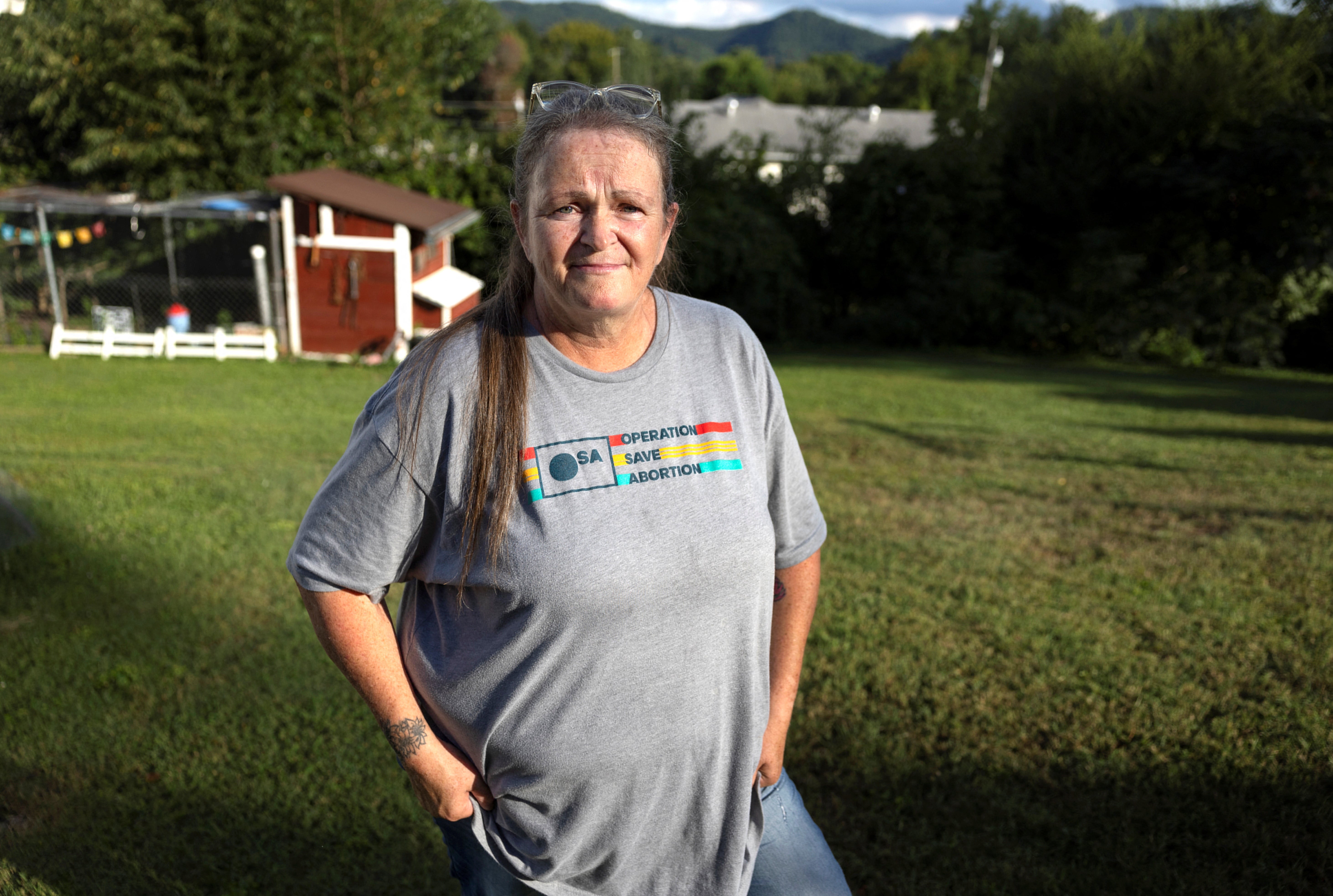 Stephanie Rosenwinge, who works part-time at Bristol Women's Health, the new abortion clinic in Bristol, Virginia, U.S., stands in her yard in Bristol, Tennessee, August 30, 2022