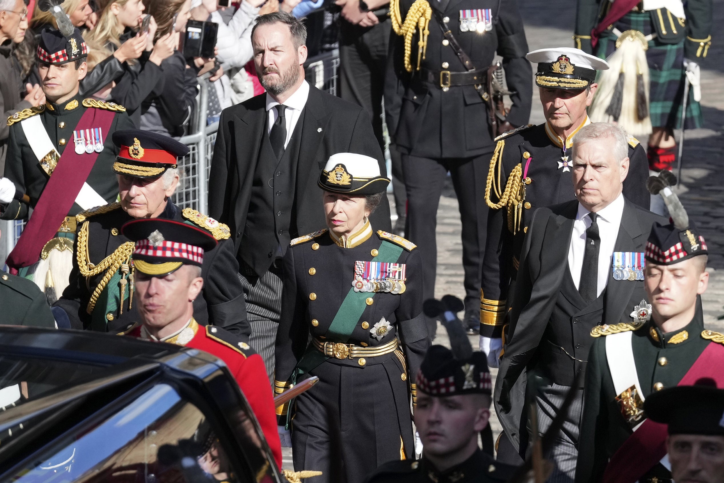 The Queen’s coffin was followed by King Charles III, the Princess Royal, Prince Andrew and Prince Edward