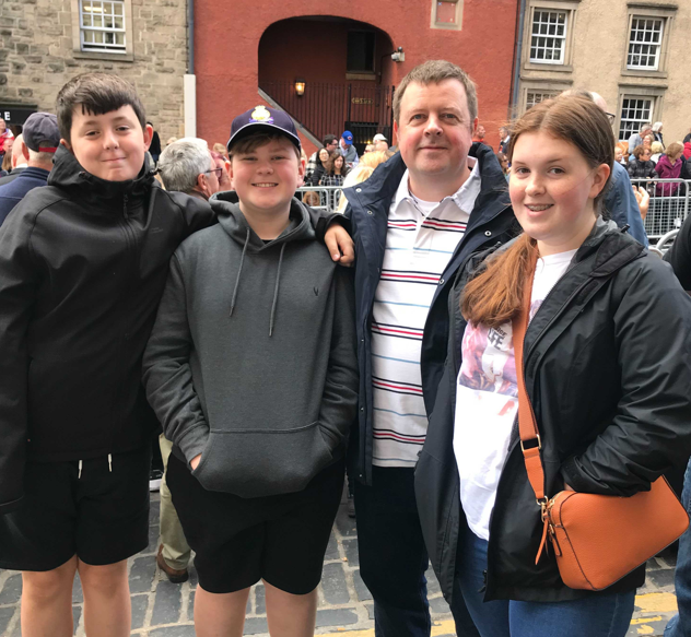 Nathan Ramsay and Dexter Fraser, both 12, with Dexter’s father Derek, 50, and his sister Brooke, 15 (from left to right)